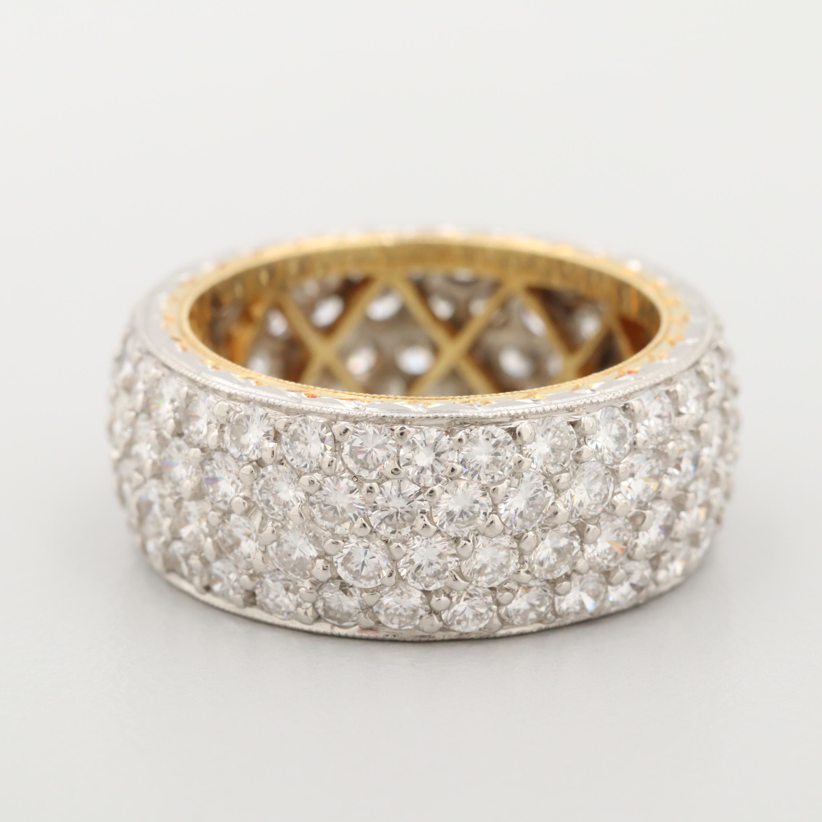 Platinum and 18K Yellow Gold 4.50 CTW Diamond Pavé Eternity Band