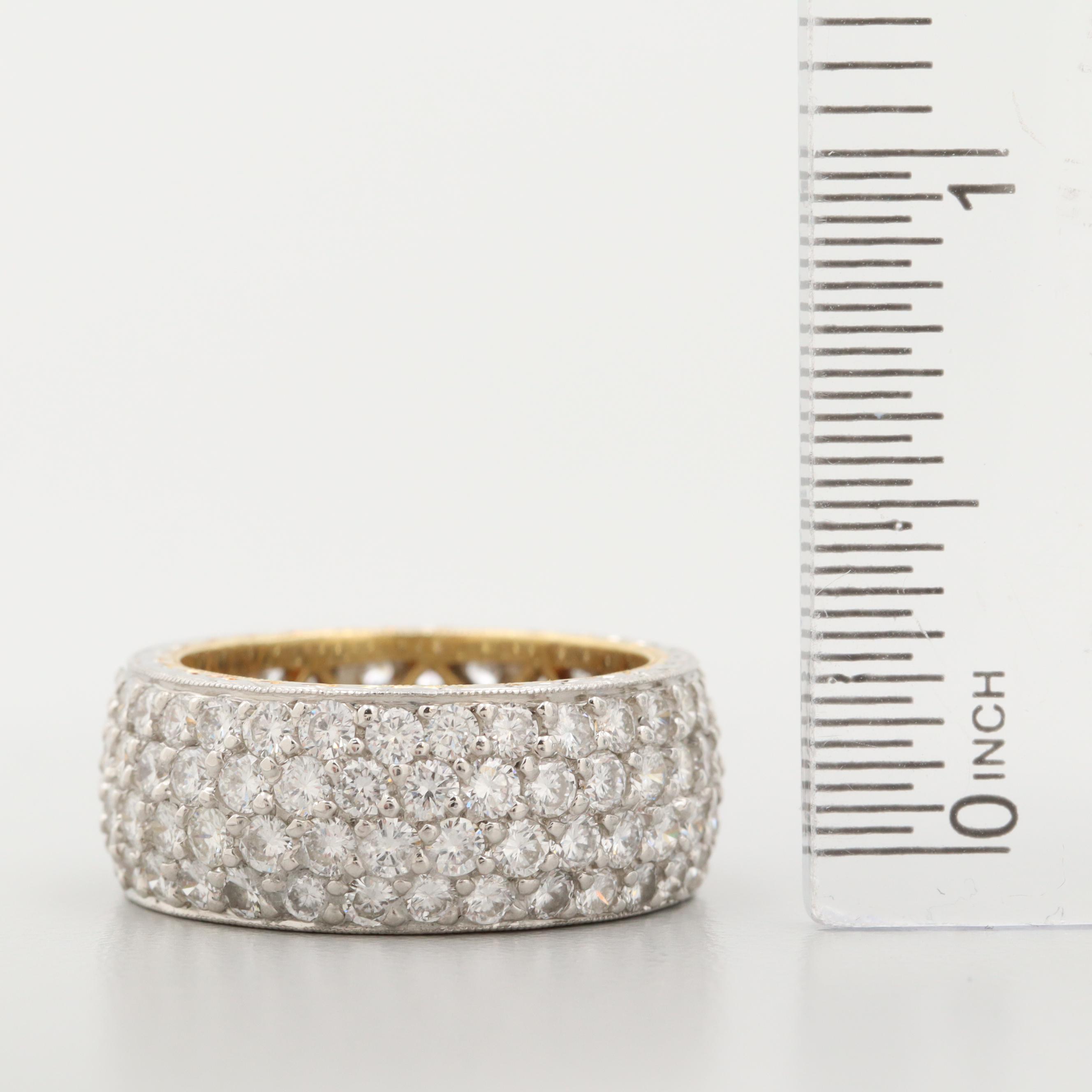 Platinum and 18K Yellow Gold 4.50 CTW Diamond Pavé Eternity Band
