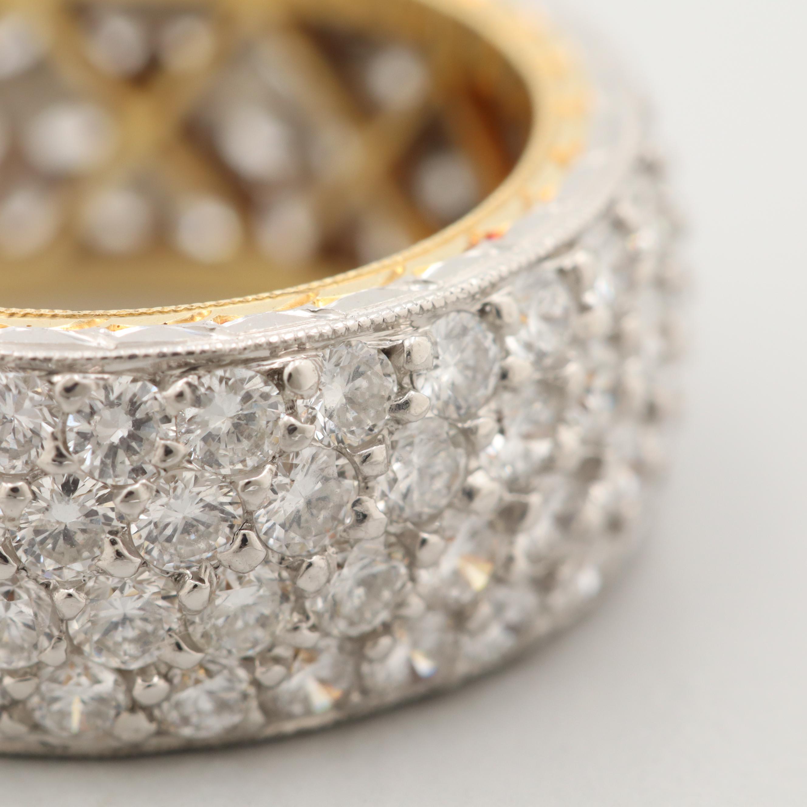 Platinum and 18K Yellow Gold 4.50 CTW Diamond Pavé Eternity Band