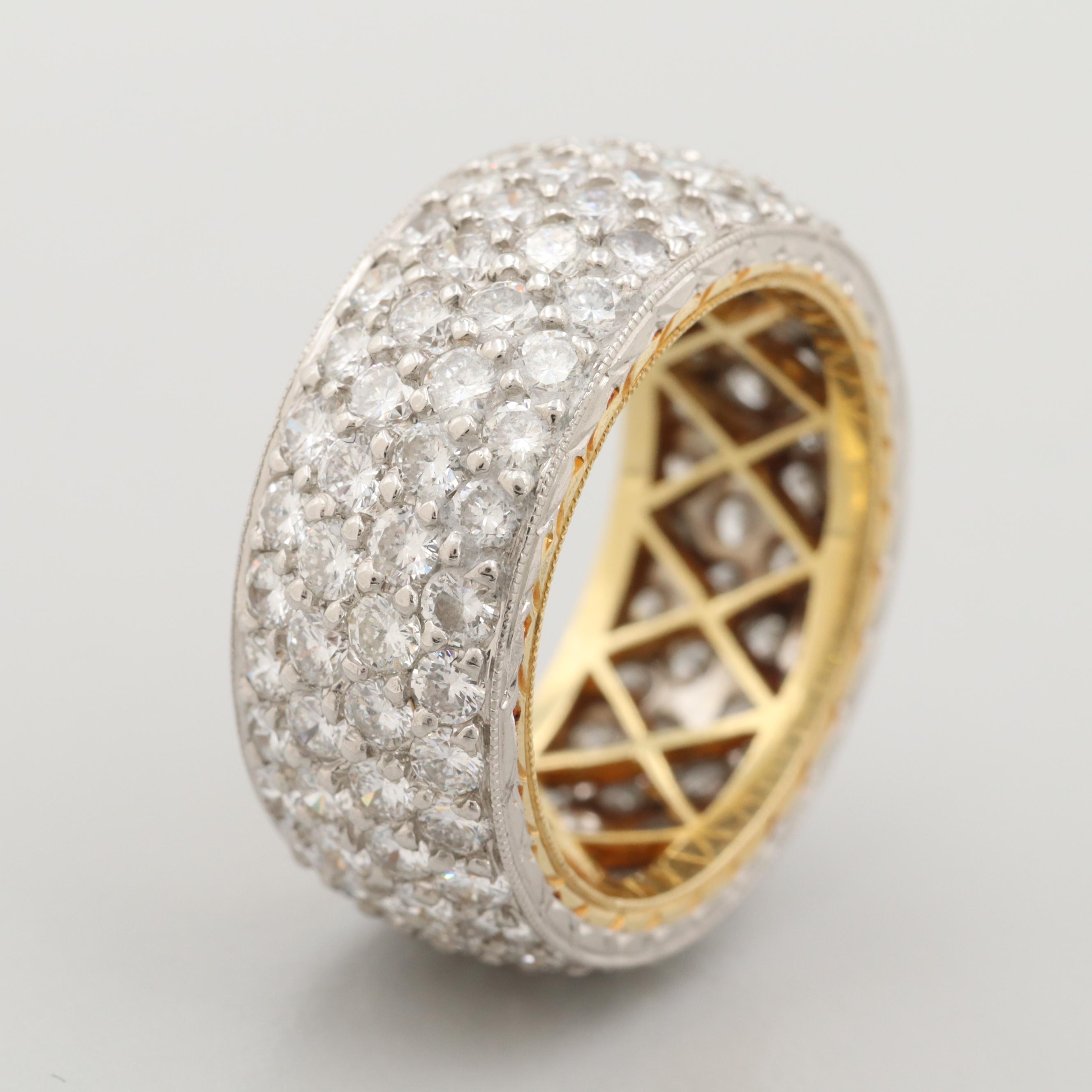 Platinum and 18K Yellow Gold 4.50 CTW Diamond Pavé Eternity Band