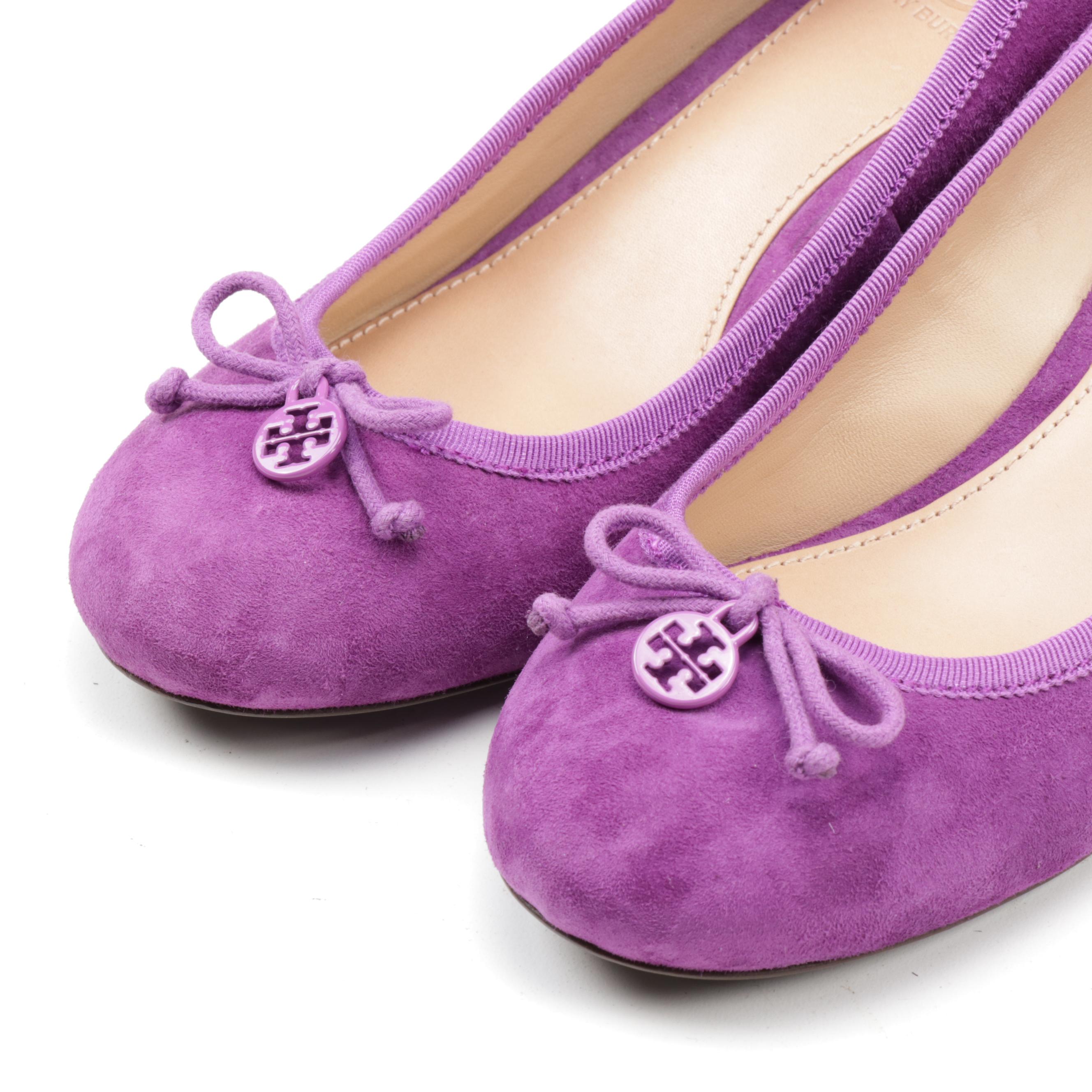 Tory Burch Orchid Magenta Purple Suede Wedges Trimmed in Grosgrain with Bow