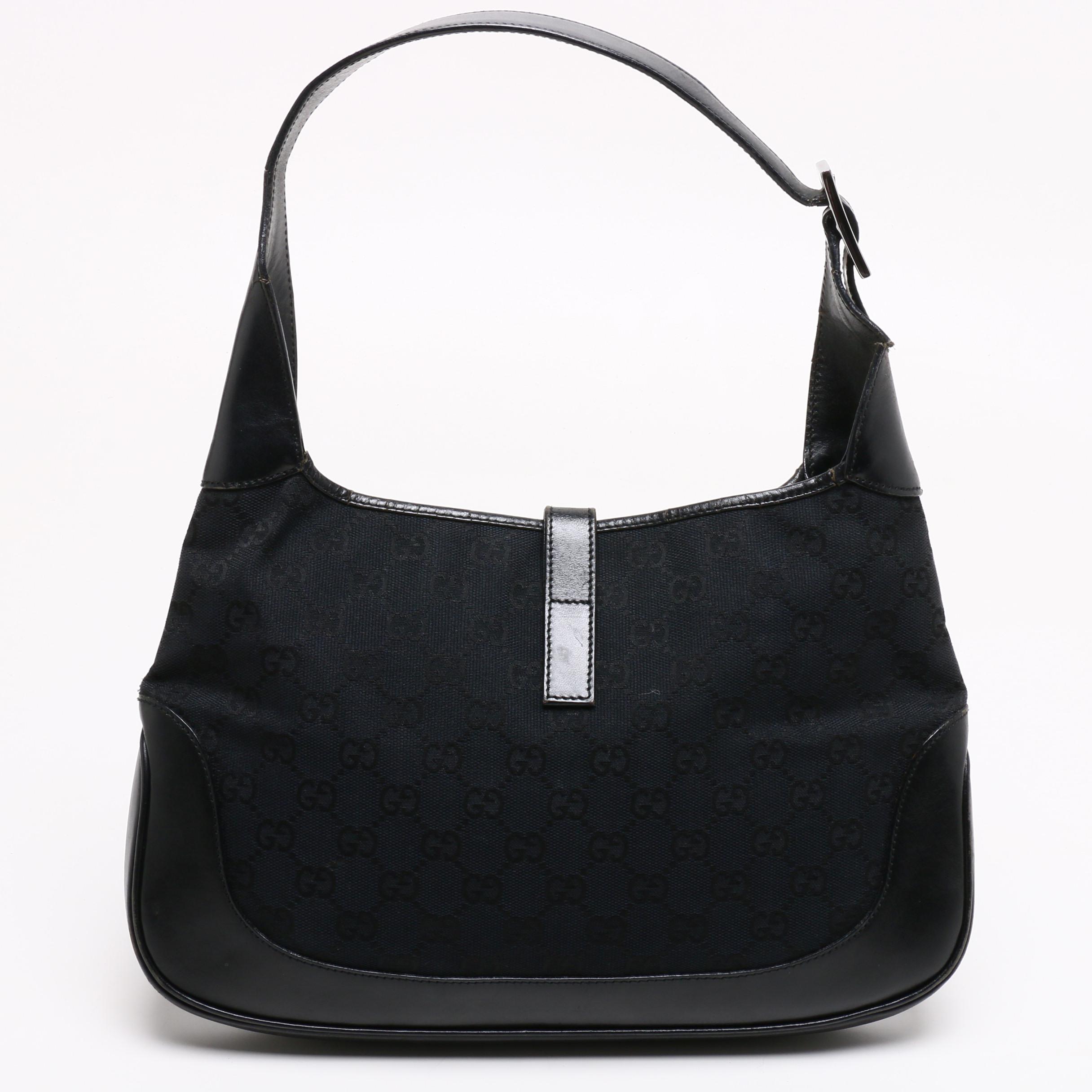 Gucci Black GG Canvas and Leather Jackie Bag