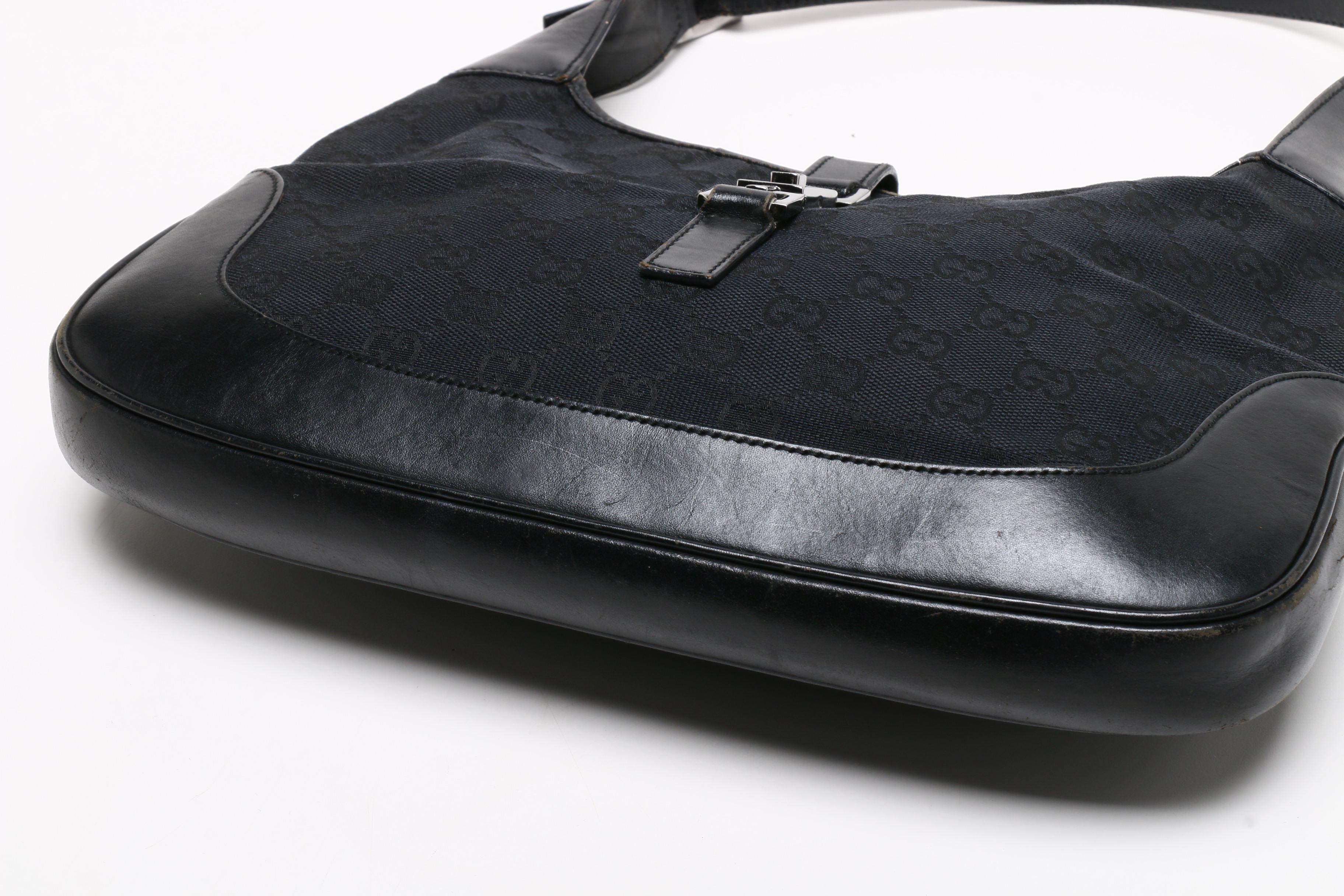 Gucci Black GG Canvas and Leather Jackie Bag