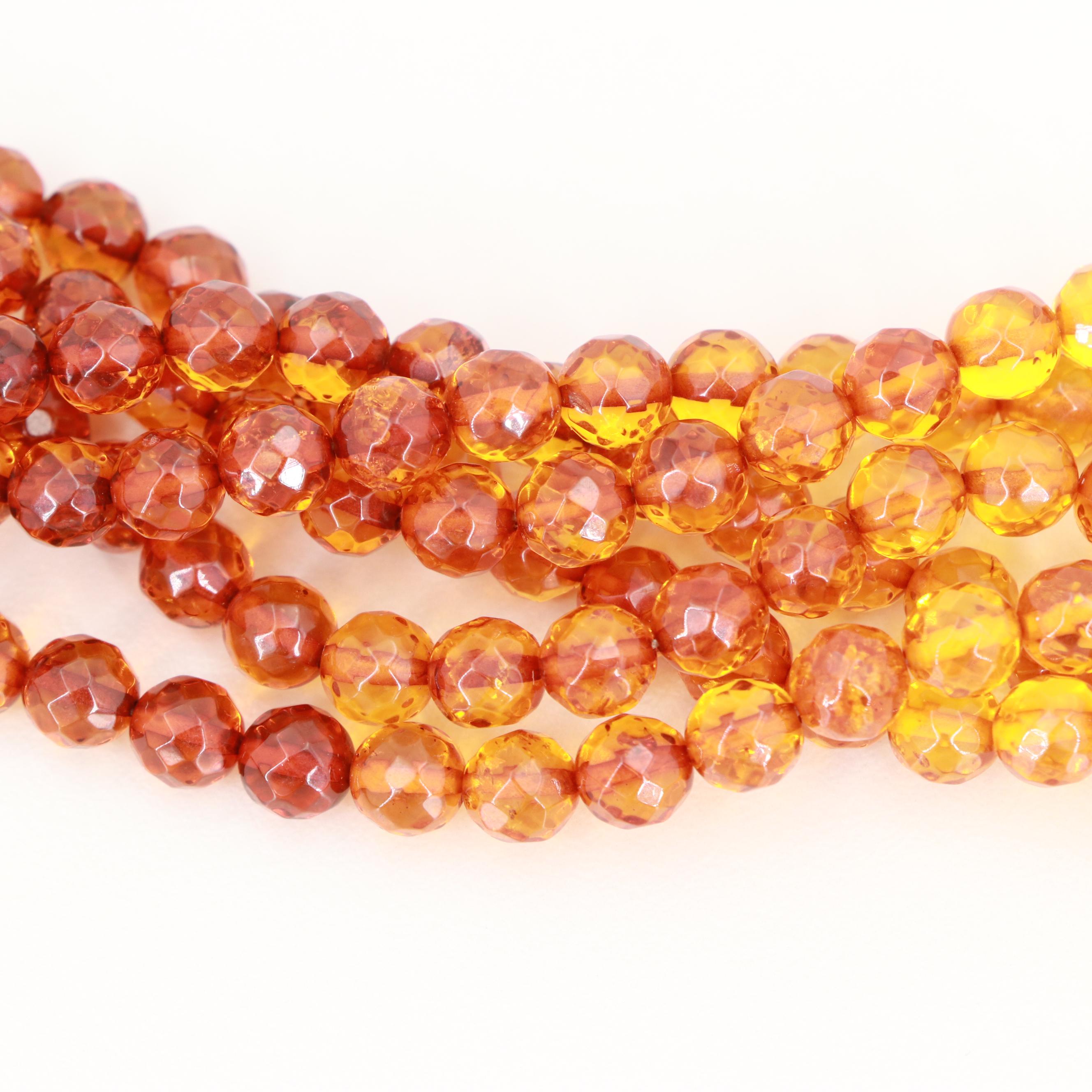 Faceted Amber Beaded Multi-Strand Necklace with Graduating Colors