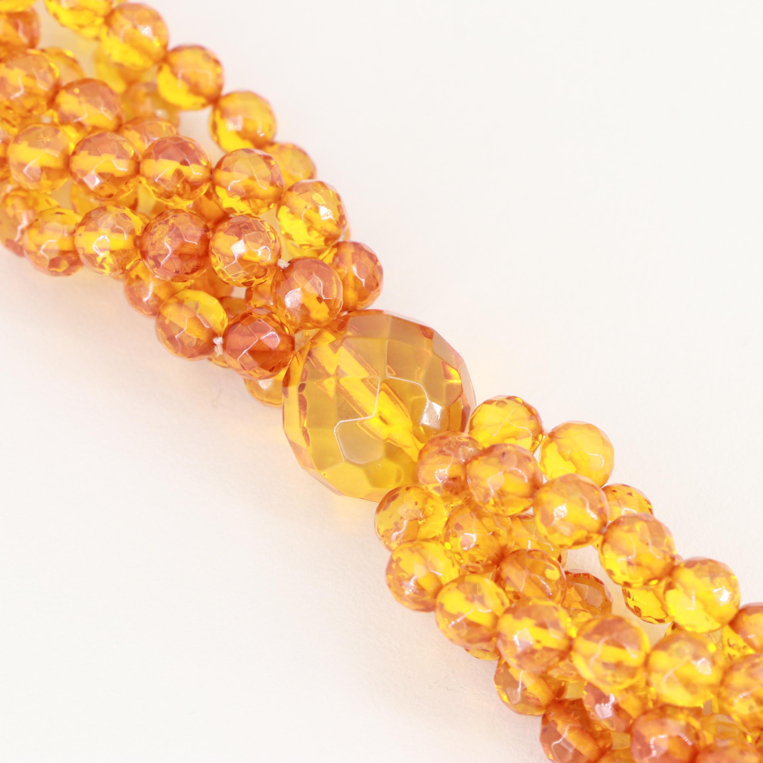 Faceted Amber Beaded Multi-Strand Necklace with Graduating Colors