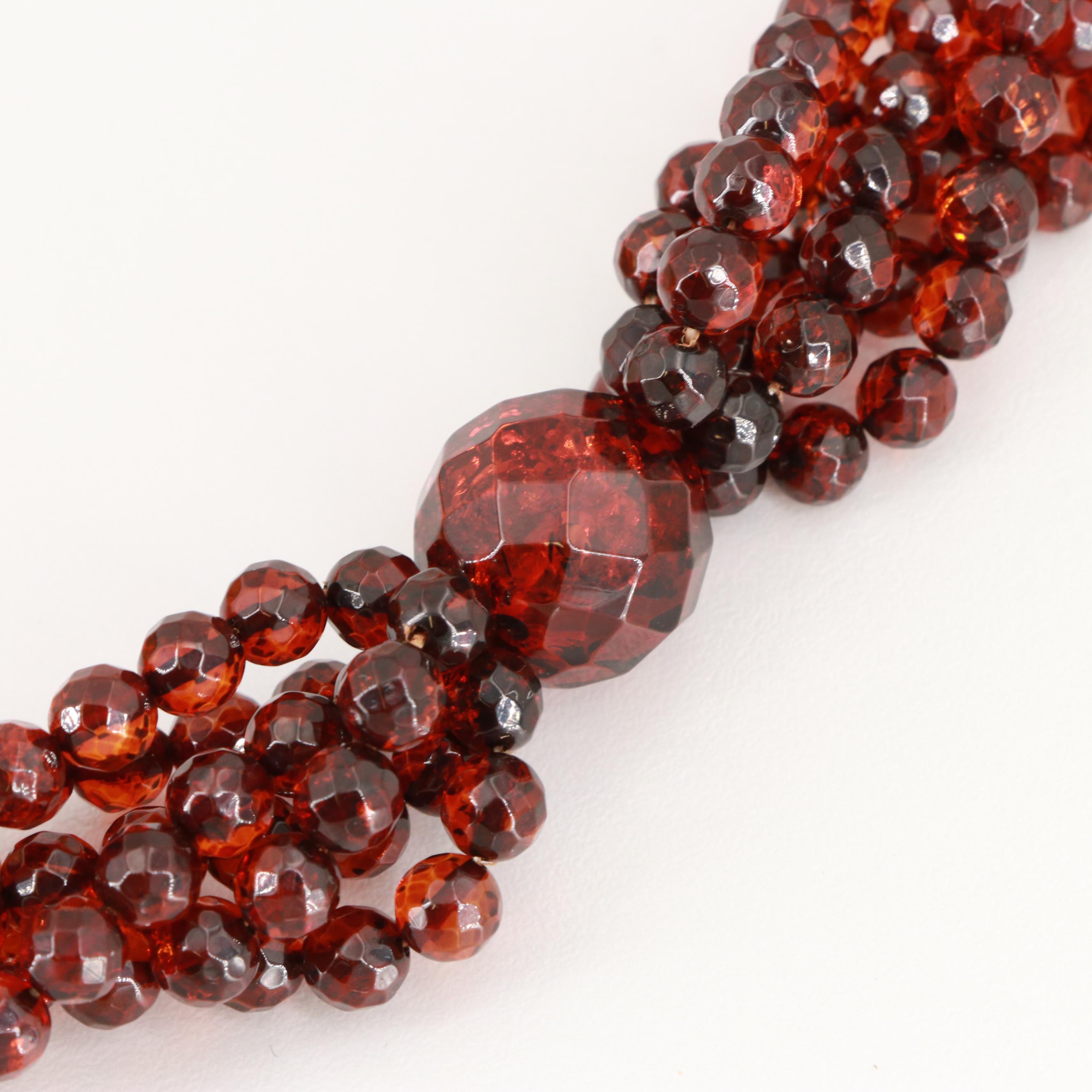 Faceted Amber Beaded Multi-Strand Necklace with Graduating Colors