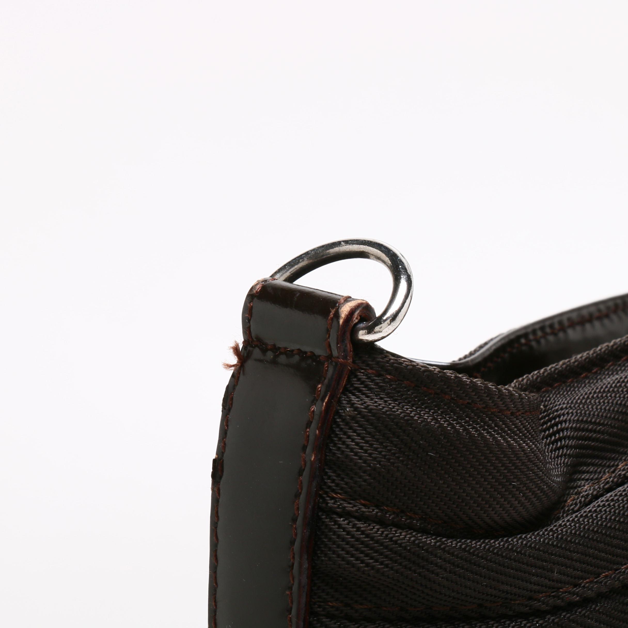 Gucci Dark Brown Nylon Bamboo Handle Tote Trimmed in Leather