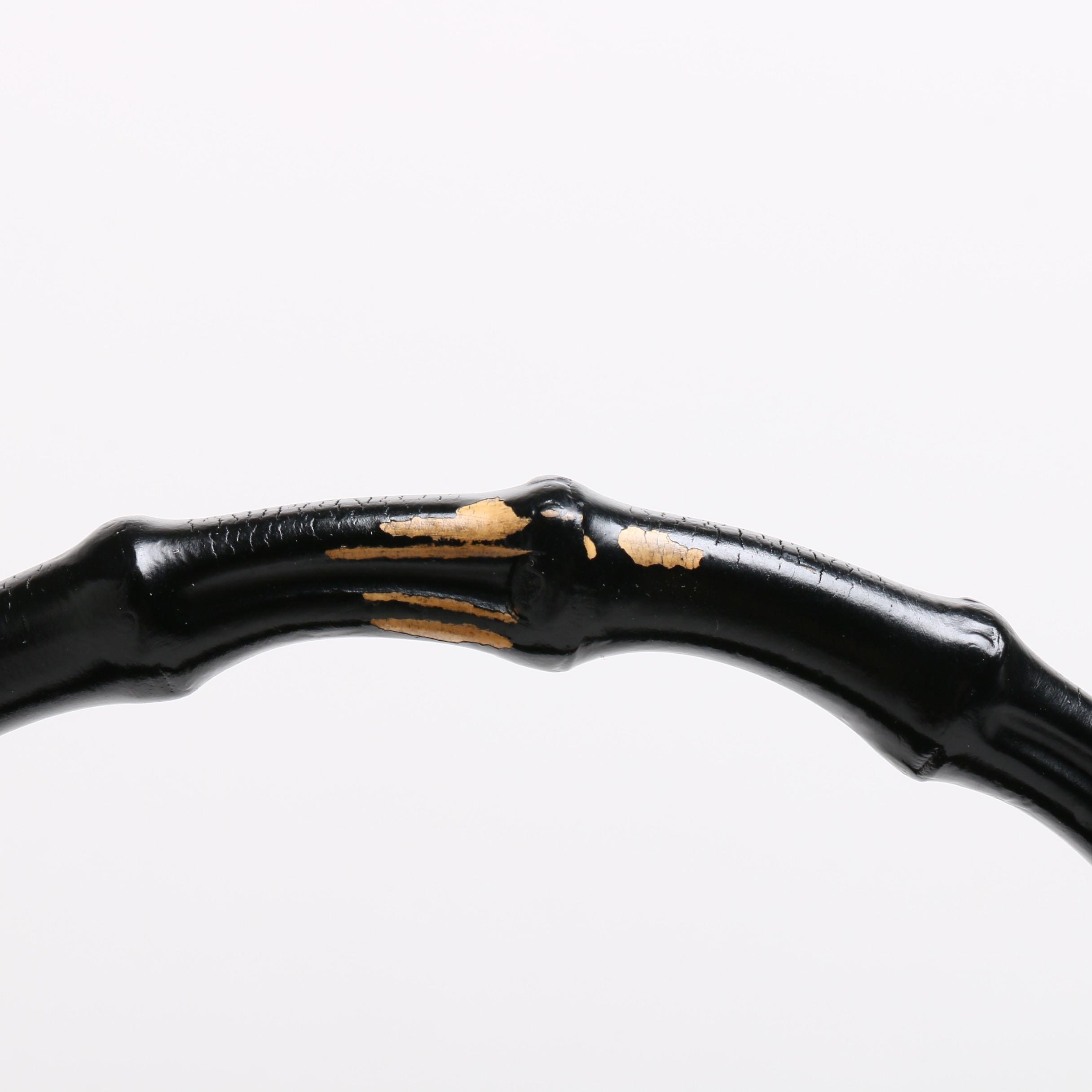 Gucci Dark Brown Nylon Bamboo Handle Tote Trimmed in Leather