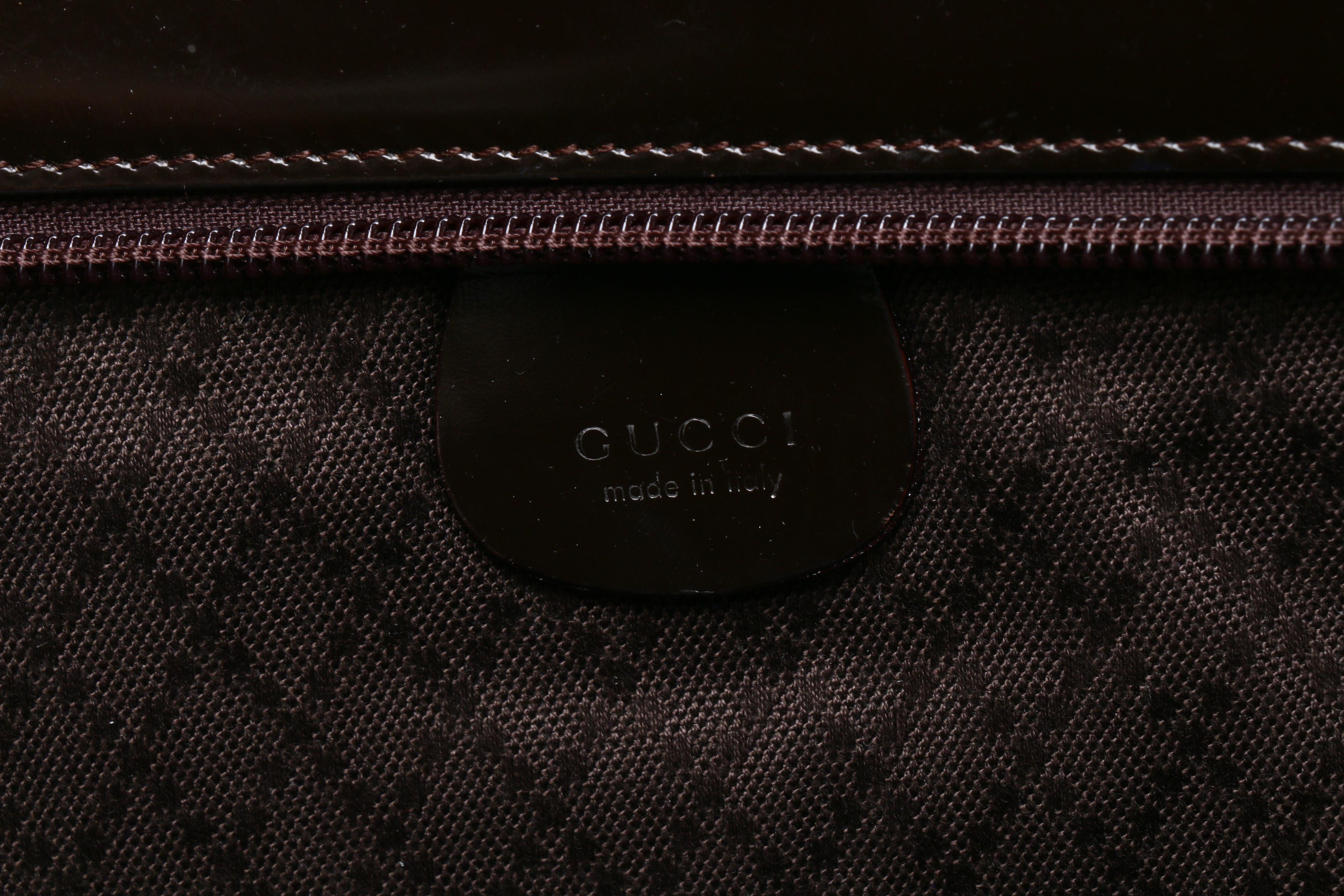 Gucci Dark Brown Nylon Bamboo Handle Tote Trimmed in Leather