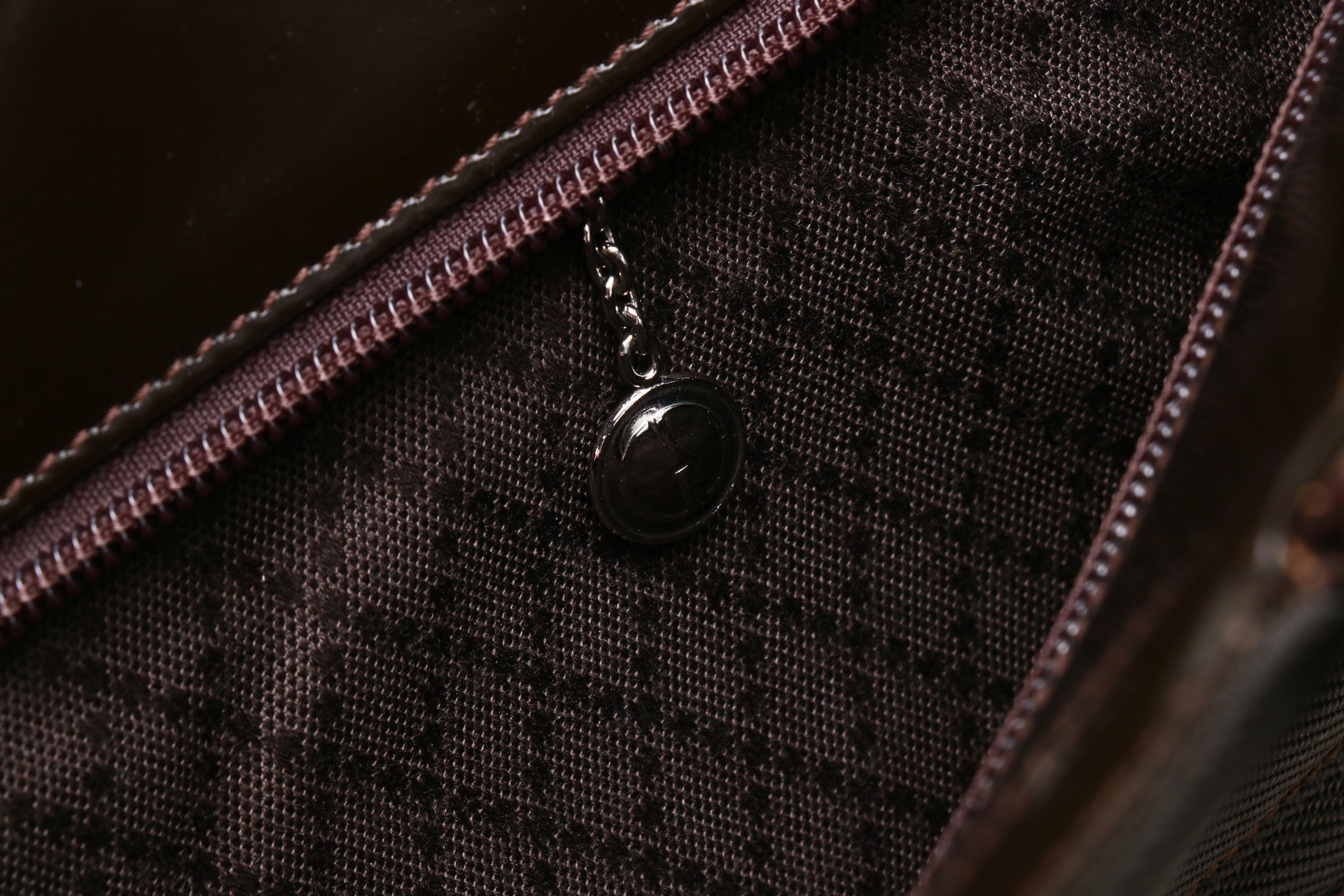 Gucci Dark Brown Nylon Bamboo Handle Tote Trimmed in Leather