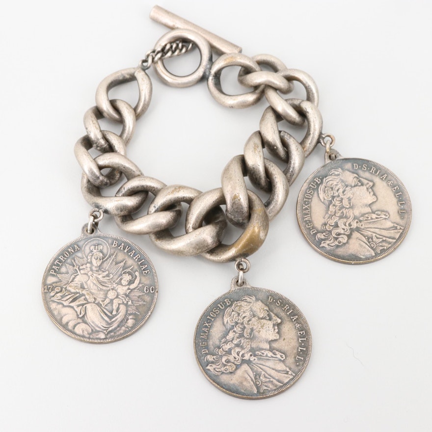 Link Bracelet with Reproduction of Bavarian 1-Konventionsthaler Coins