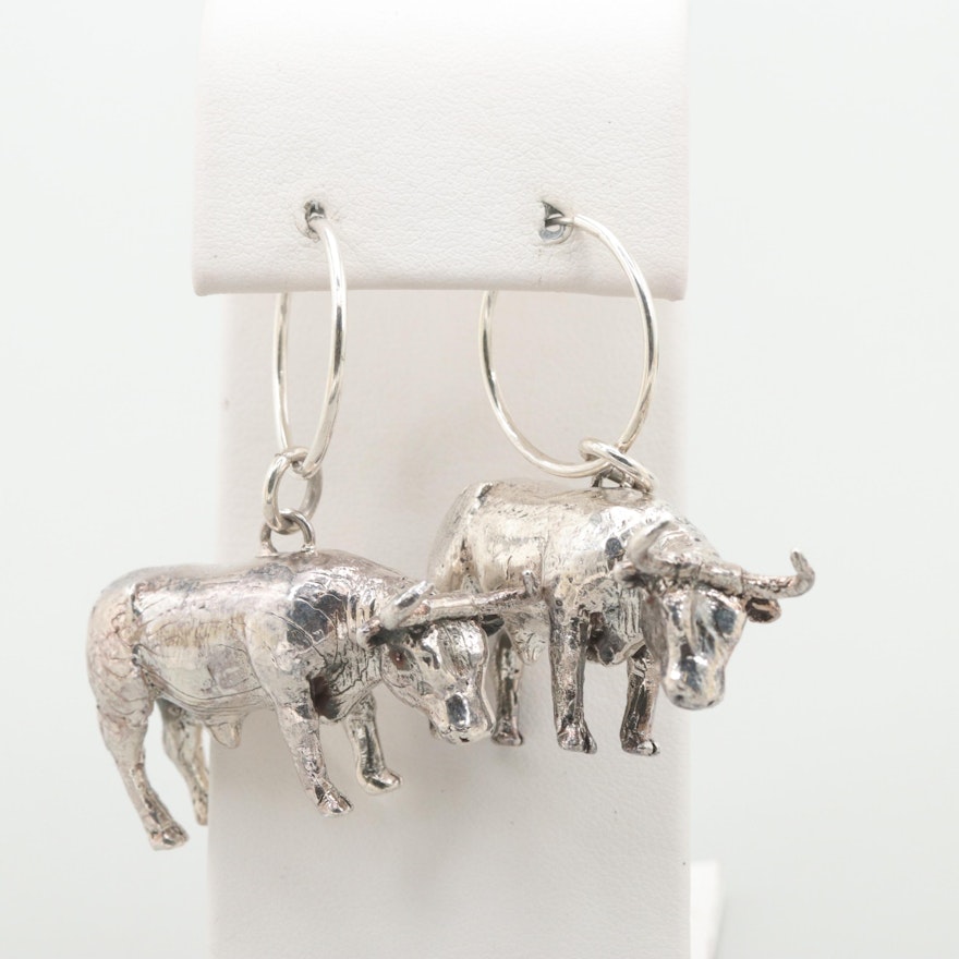 Sterling Silver Bull Dangle Earrings