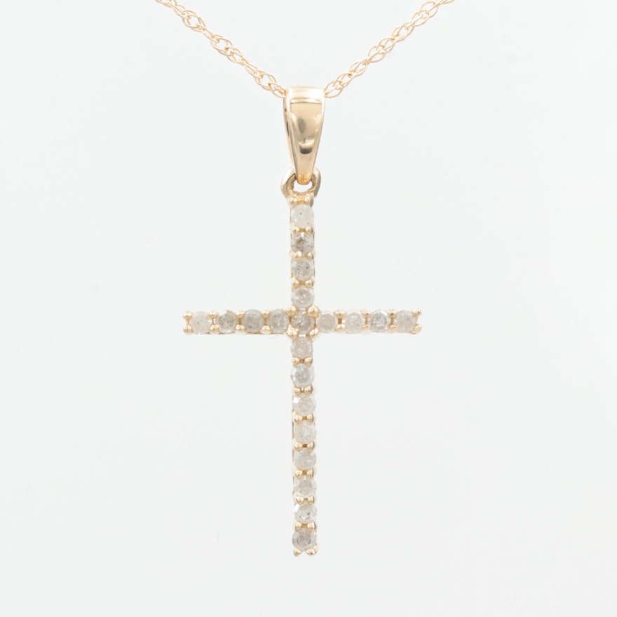 14K Yellow Gold Diamond Cross Necklace