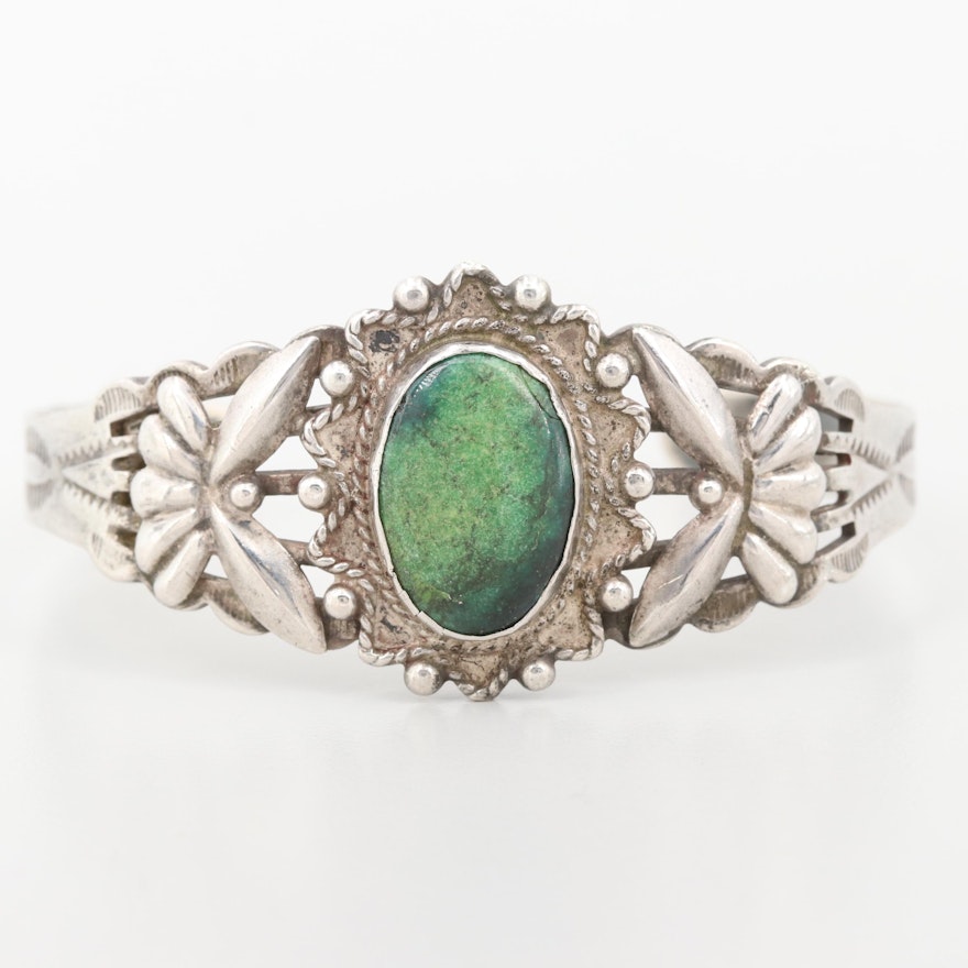 Southwestern Style Sterling Silver Green Turquoise Cuff Bracelet