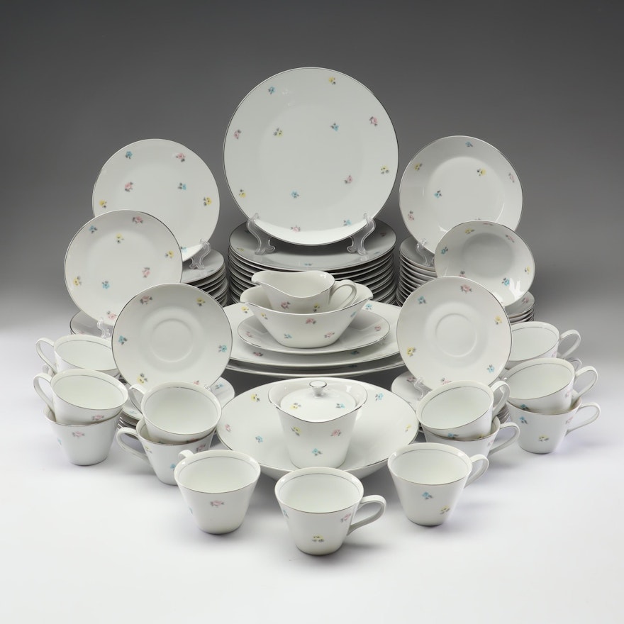 Arlen Fine China "Spice" Dinner and Tea Set with Silver Trim