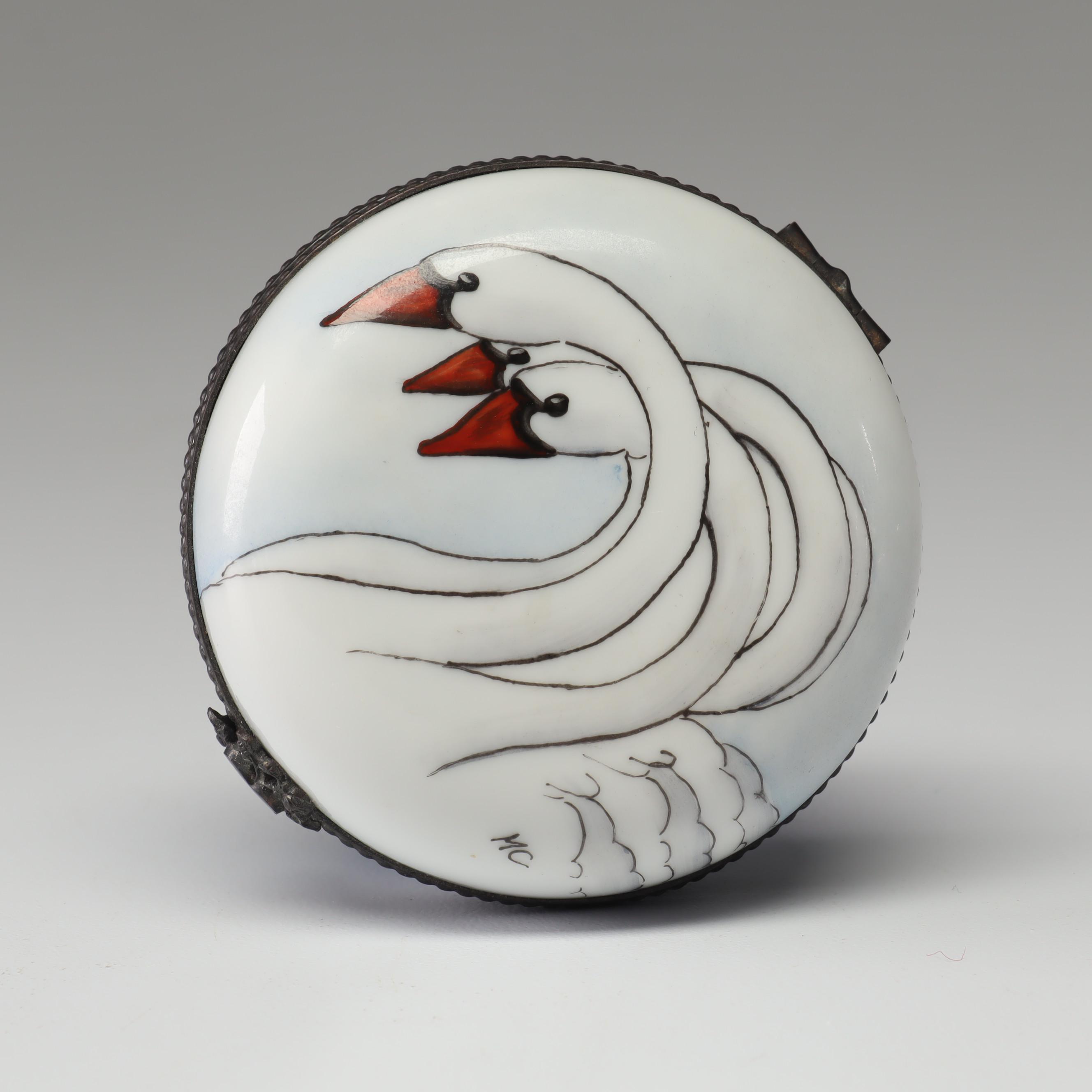 Rochard Hand-Painted Limoges Porcelain Swan Trinket Box