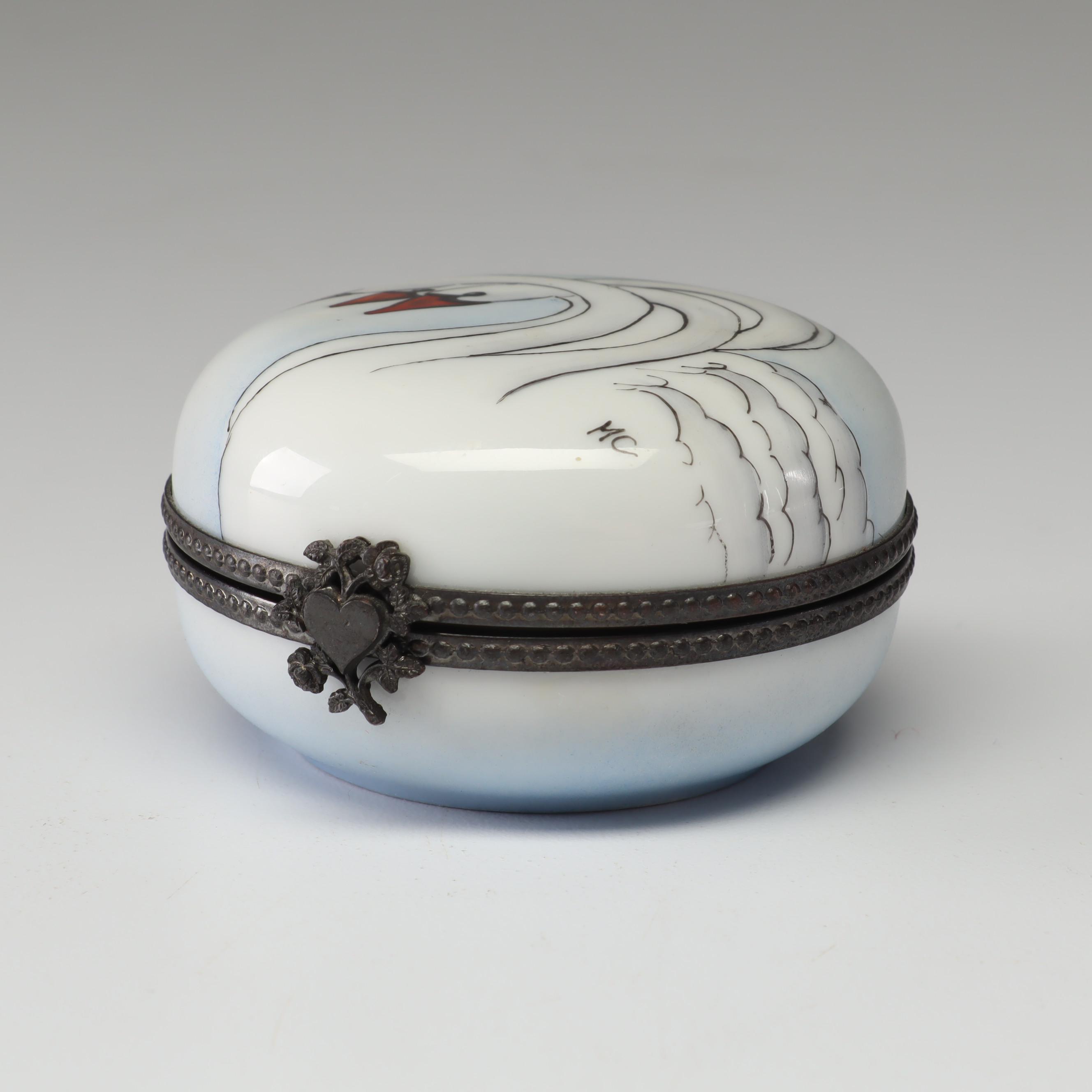 Rochard Hand-Painted Limoges Porcelain Swan Trinket Box