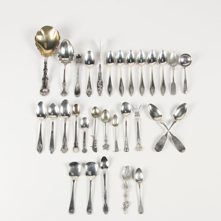 Assorted Sterling Silver, Coin Silver, 800 Silver, and Silver-Plated Flatware