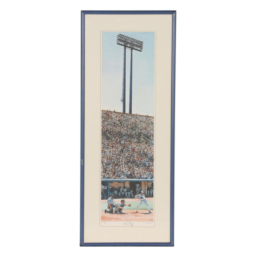 Blue Jays Kelly Gruber Autographed Les Tait Offset Lithograph "At Bat"