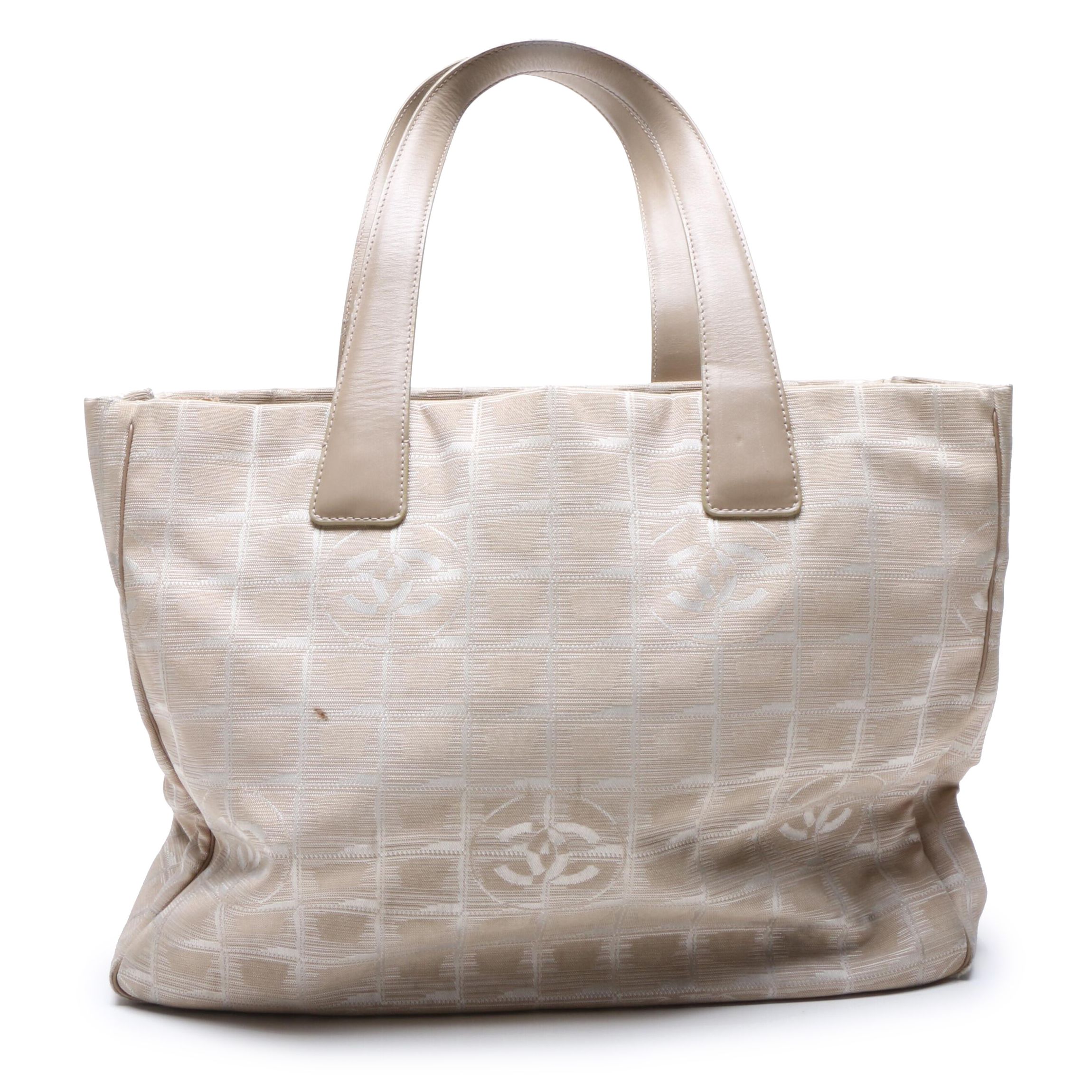 Chanel Beige Nylon New Travel Line Tote Bag with Leather Handles