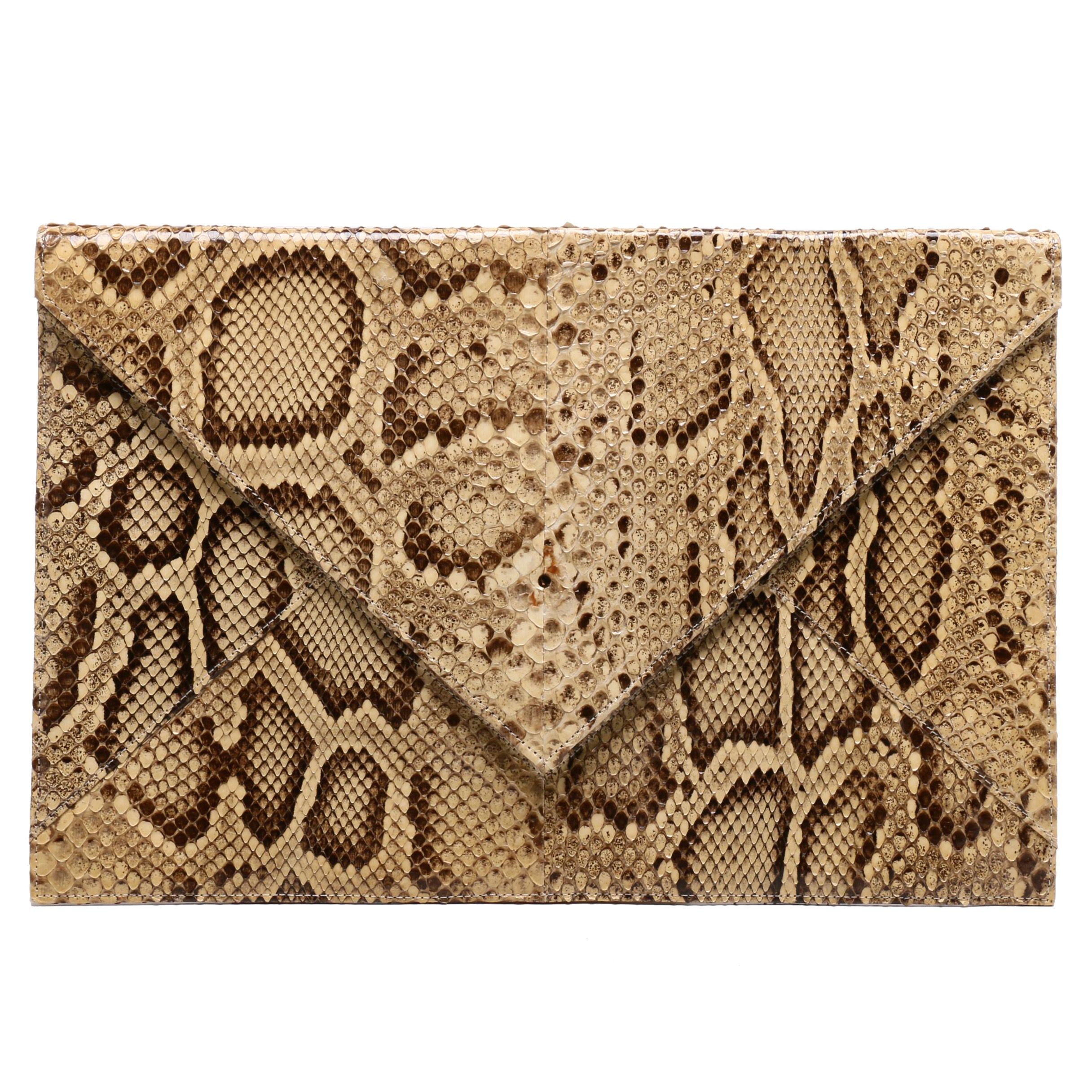 Yves Saint Laurent Python Skin Envelope Clutch, Vintage
