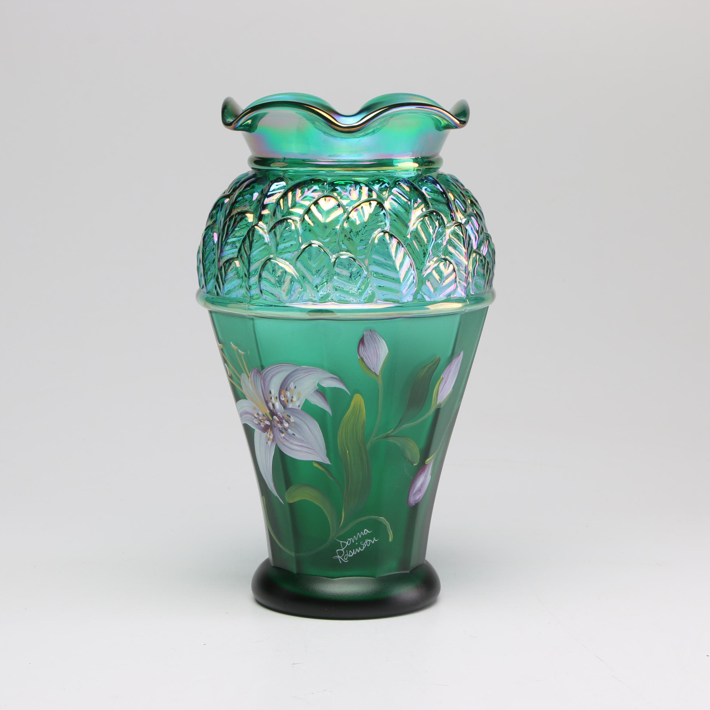 Hand-Painted Fenton Glass Vase from the Designer Showcase Series