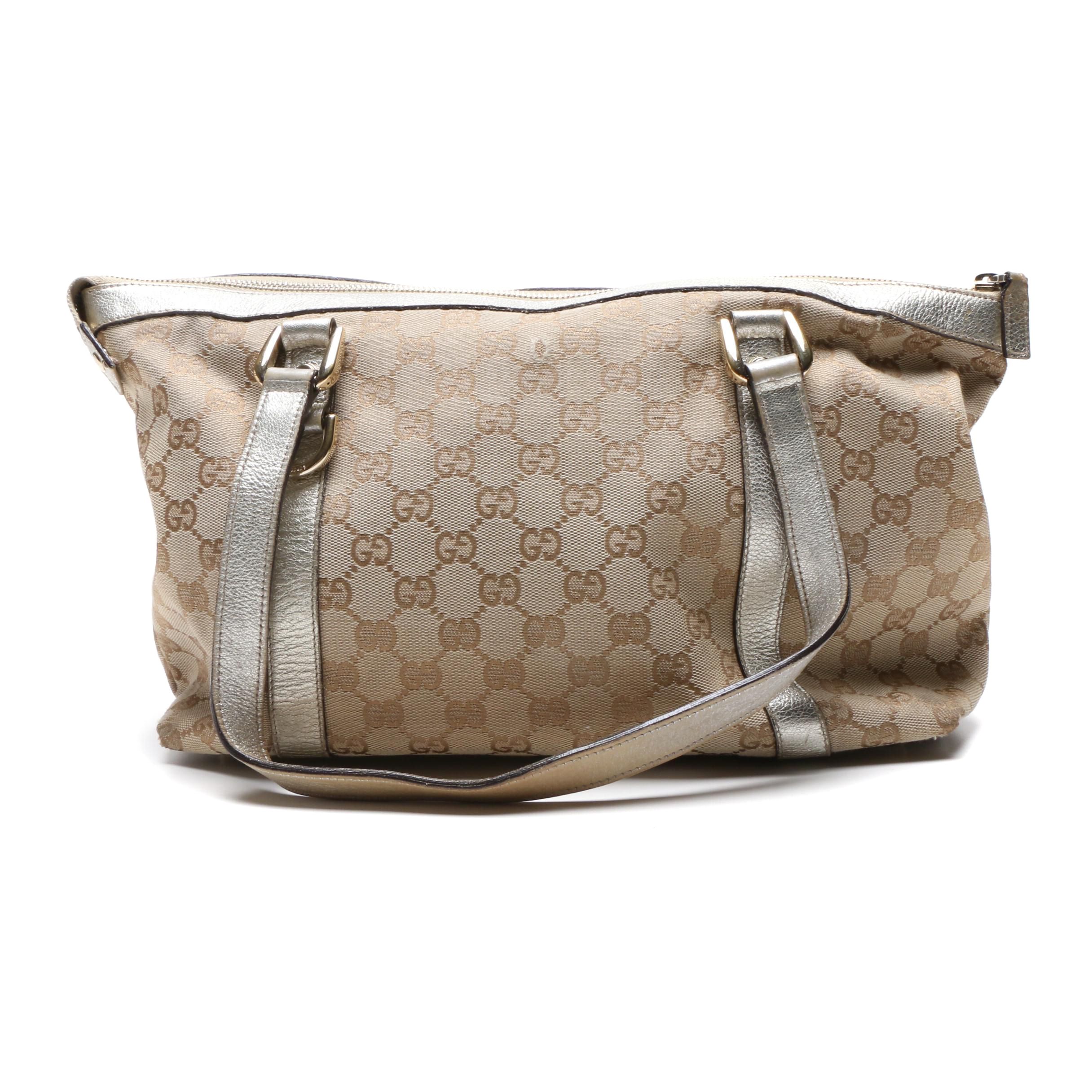 Gucci GG Supreme Canvas Tote with Metallic Gold Leather Trim