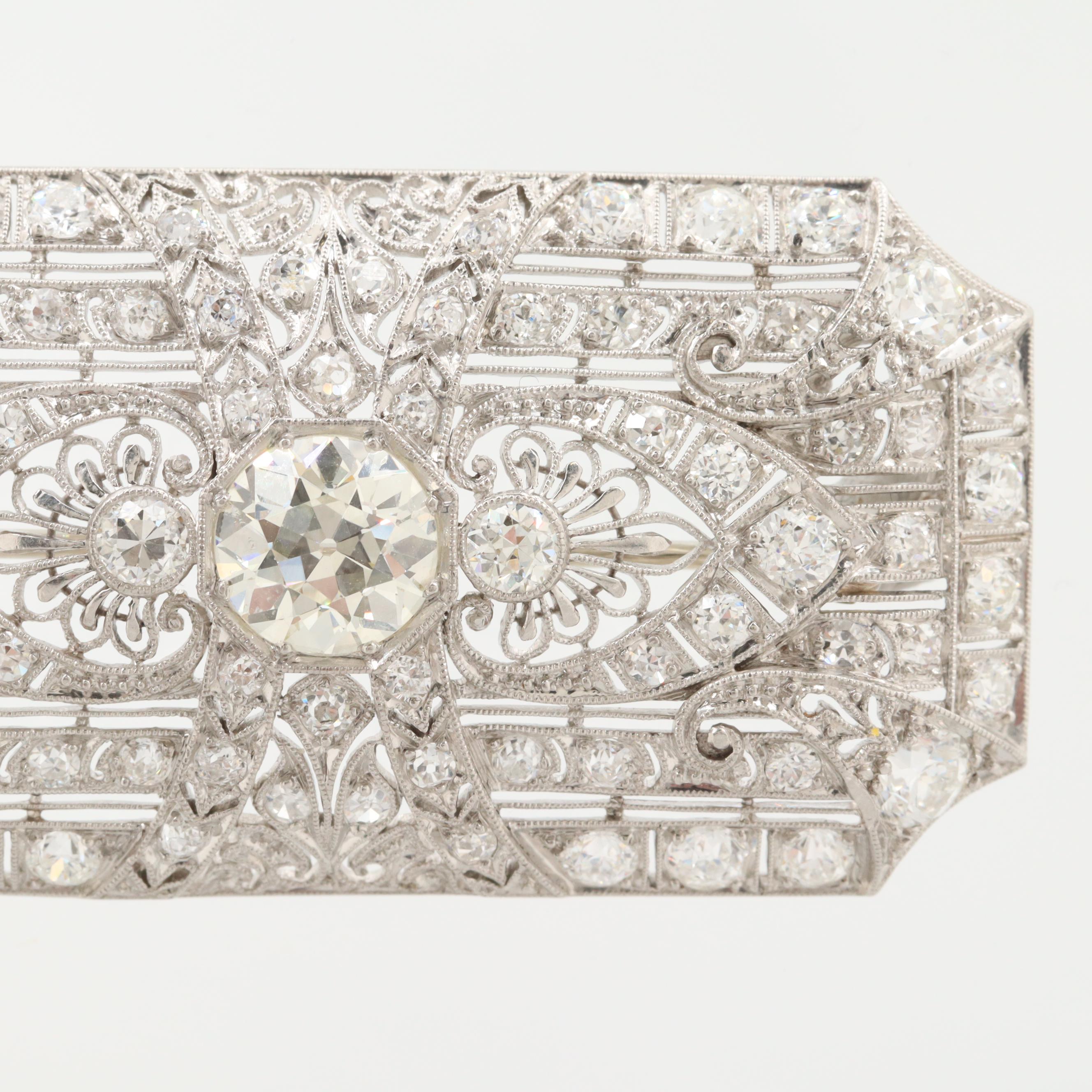 Circa 1920s Platinum 6.04 CTW Diamond Converter Brooch