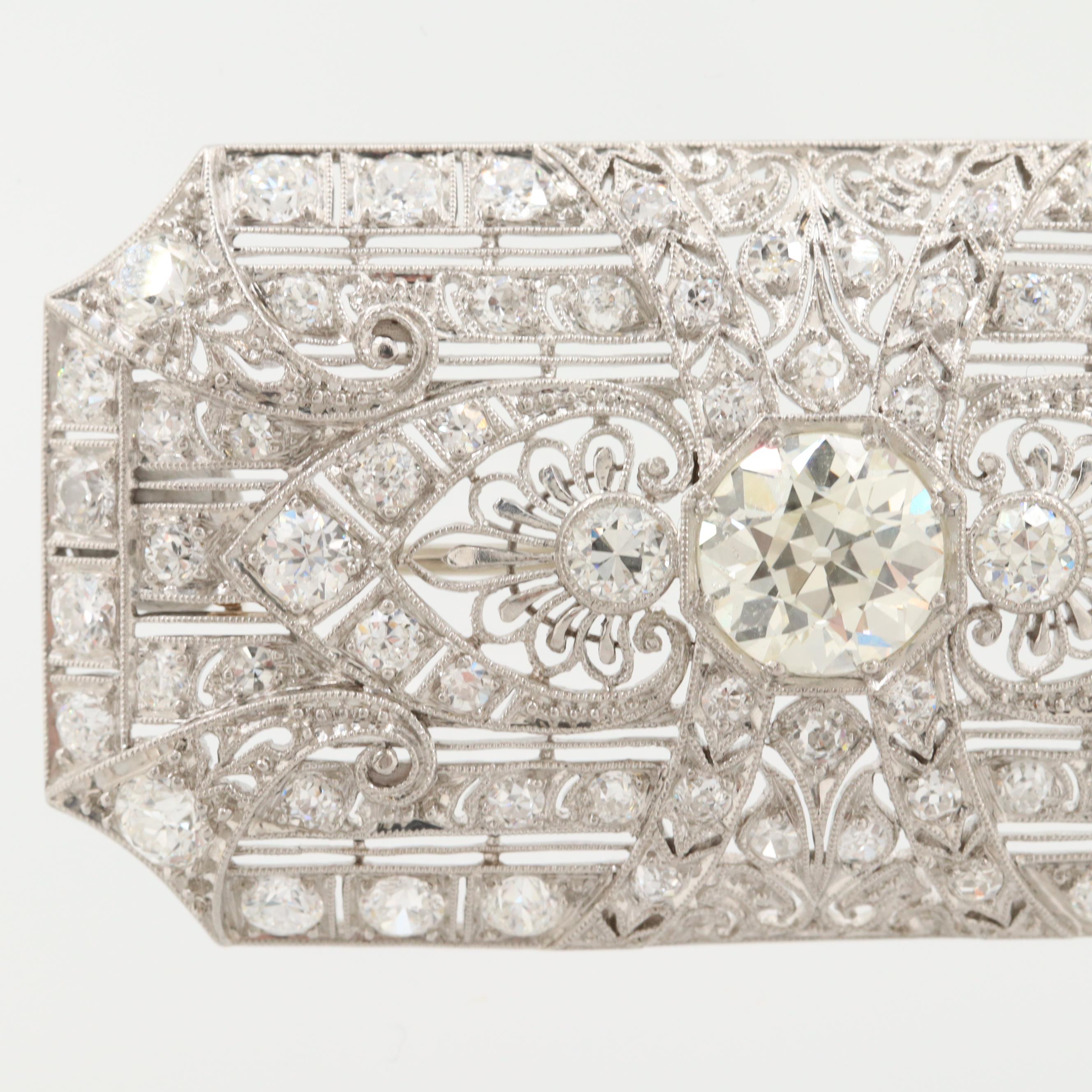Circa 1920s Platinum 6.04 CTW Diamond Converter Brooch