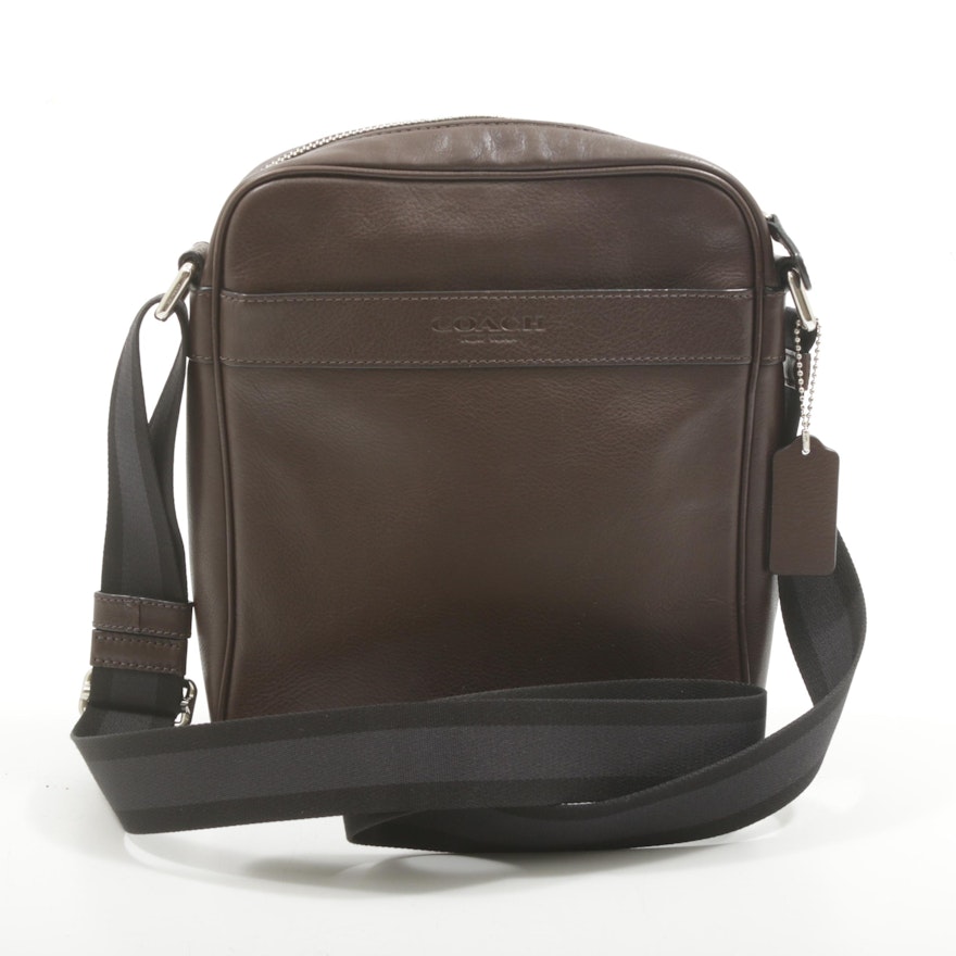 Coach New York Brown Grained Leather Crossbody Messenger Bag