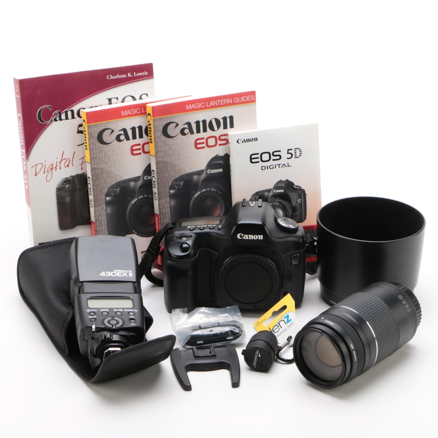 Canon EOS 5D Digital Camera, Zoom Lens, Speedlite, and More