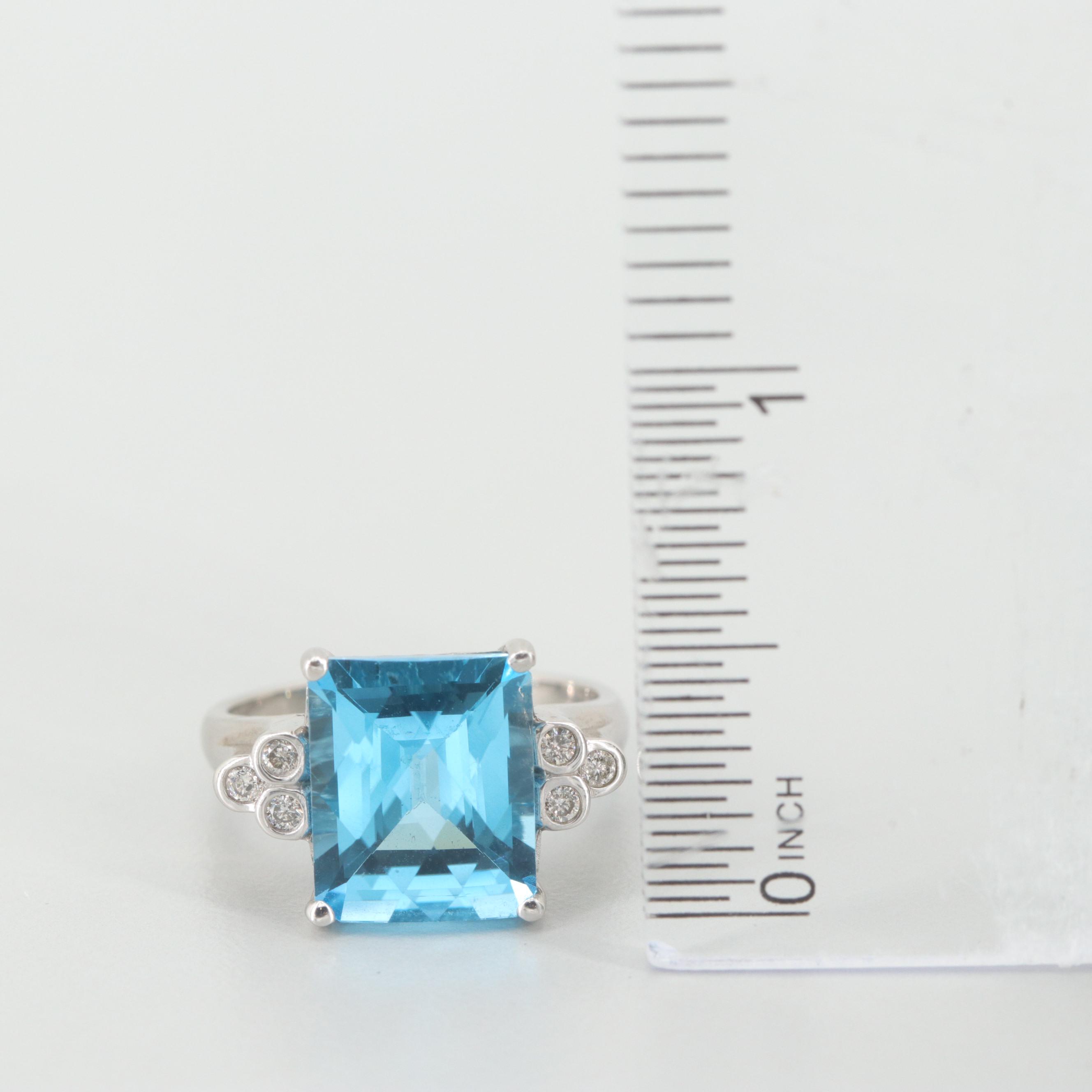 10K White Gold Topaz and Diamond Ring