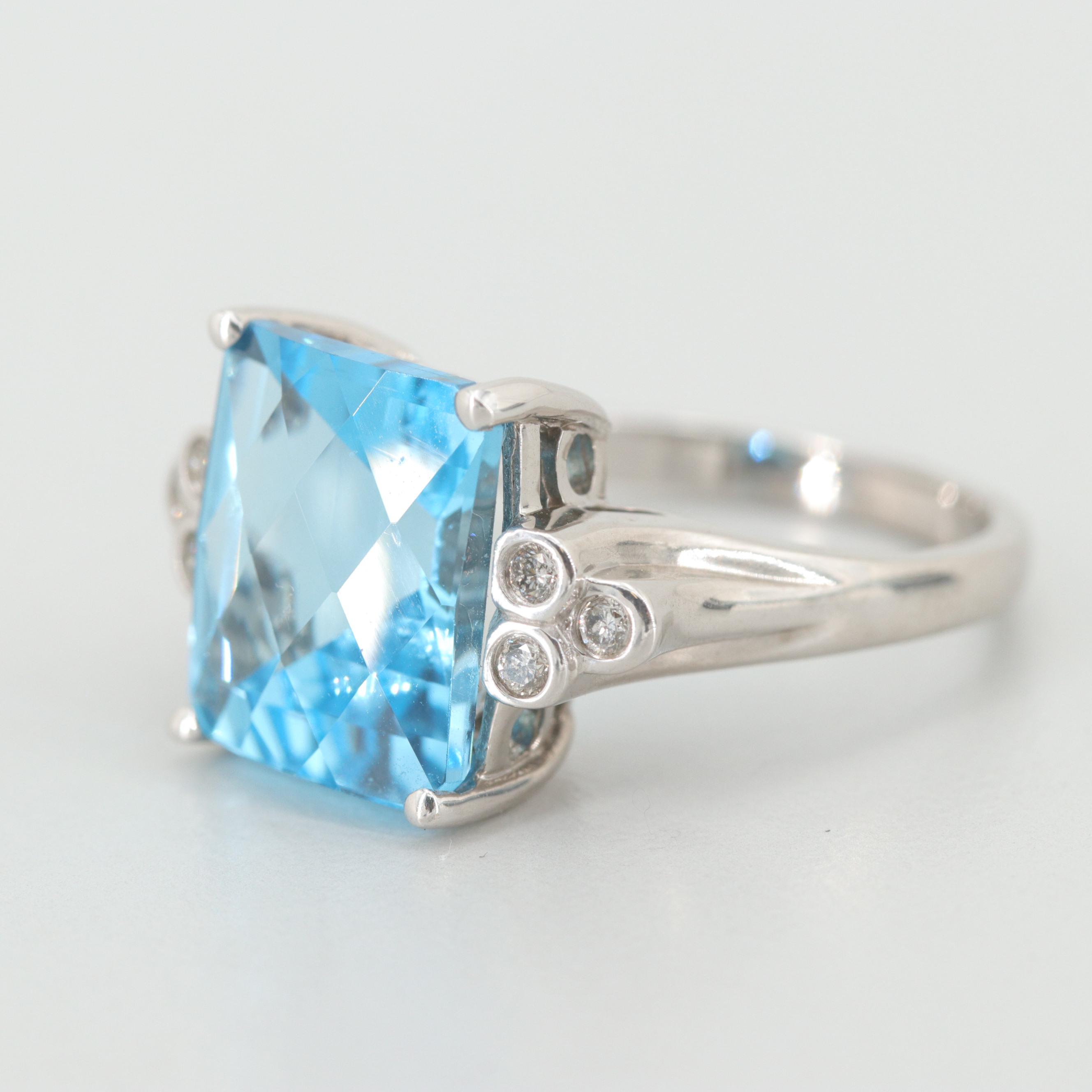 10K White Gold Topaz and Diamond Ring