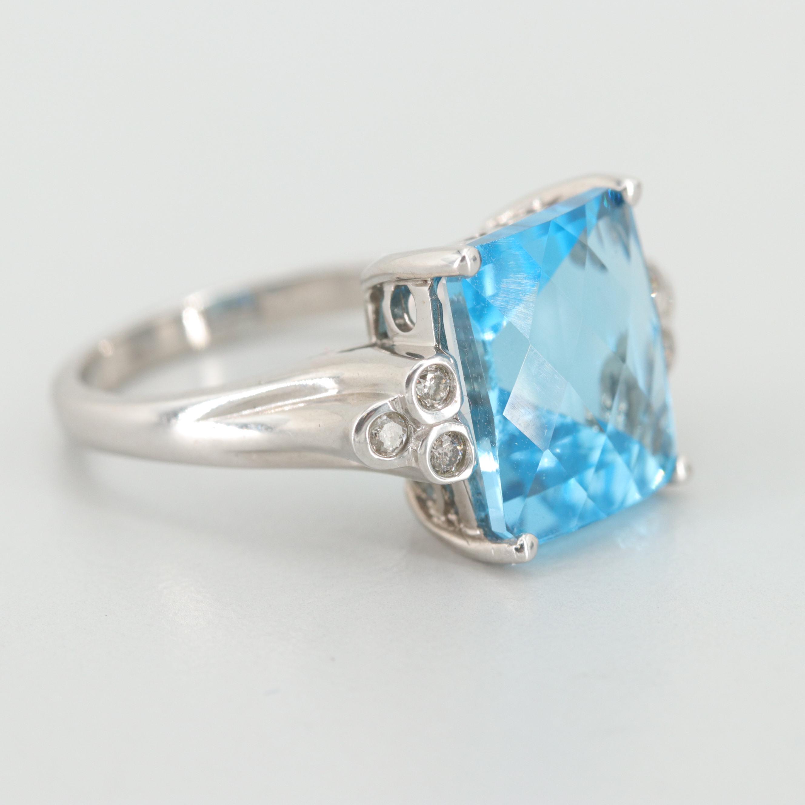 10K White Gold Topaz and Diamond Ring