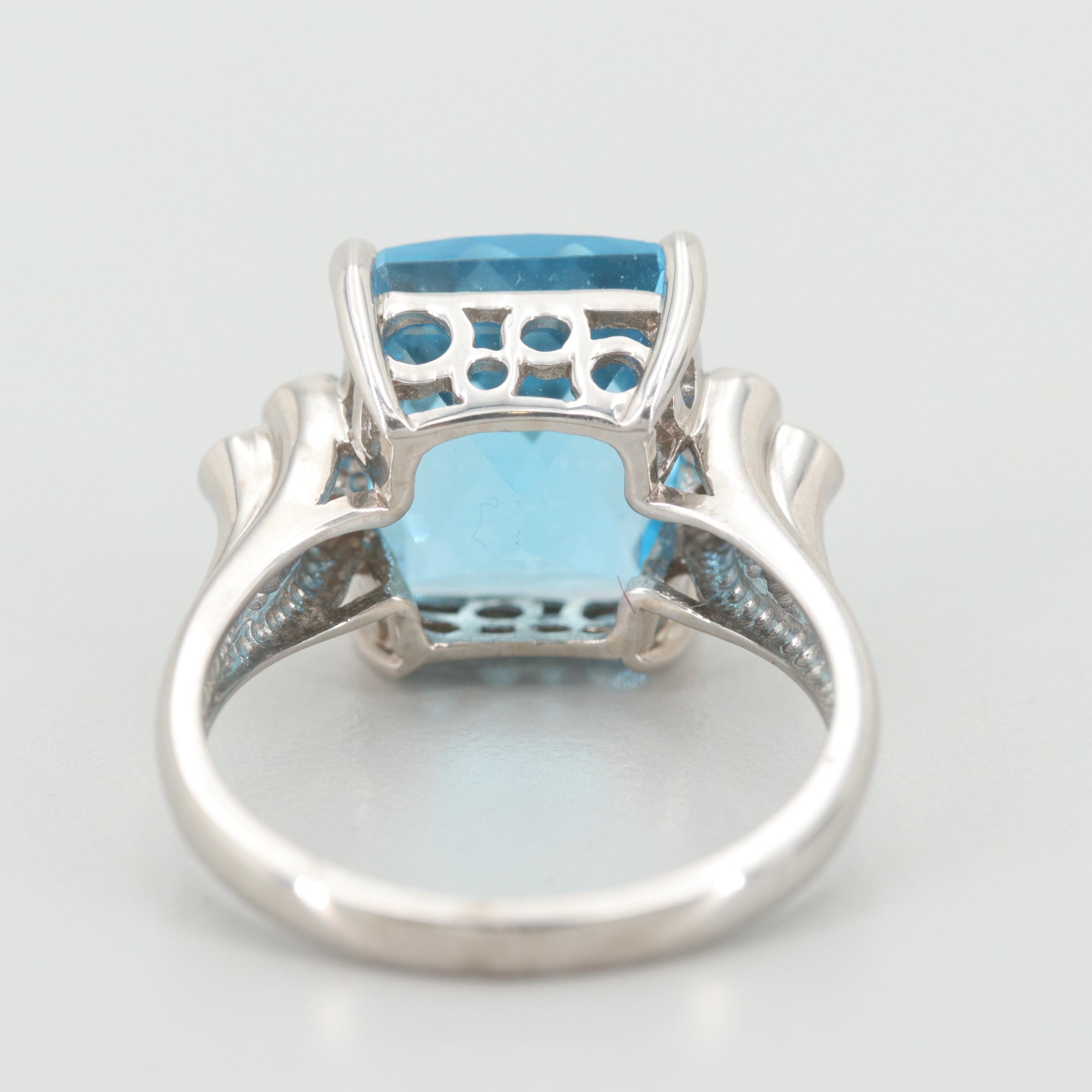 10K White Gold Topaz and Diamond Ring