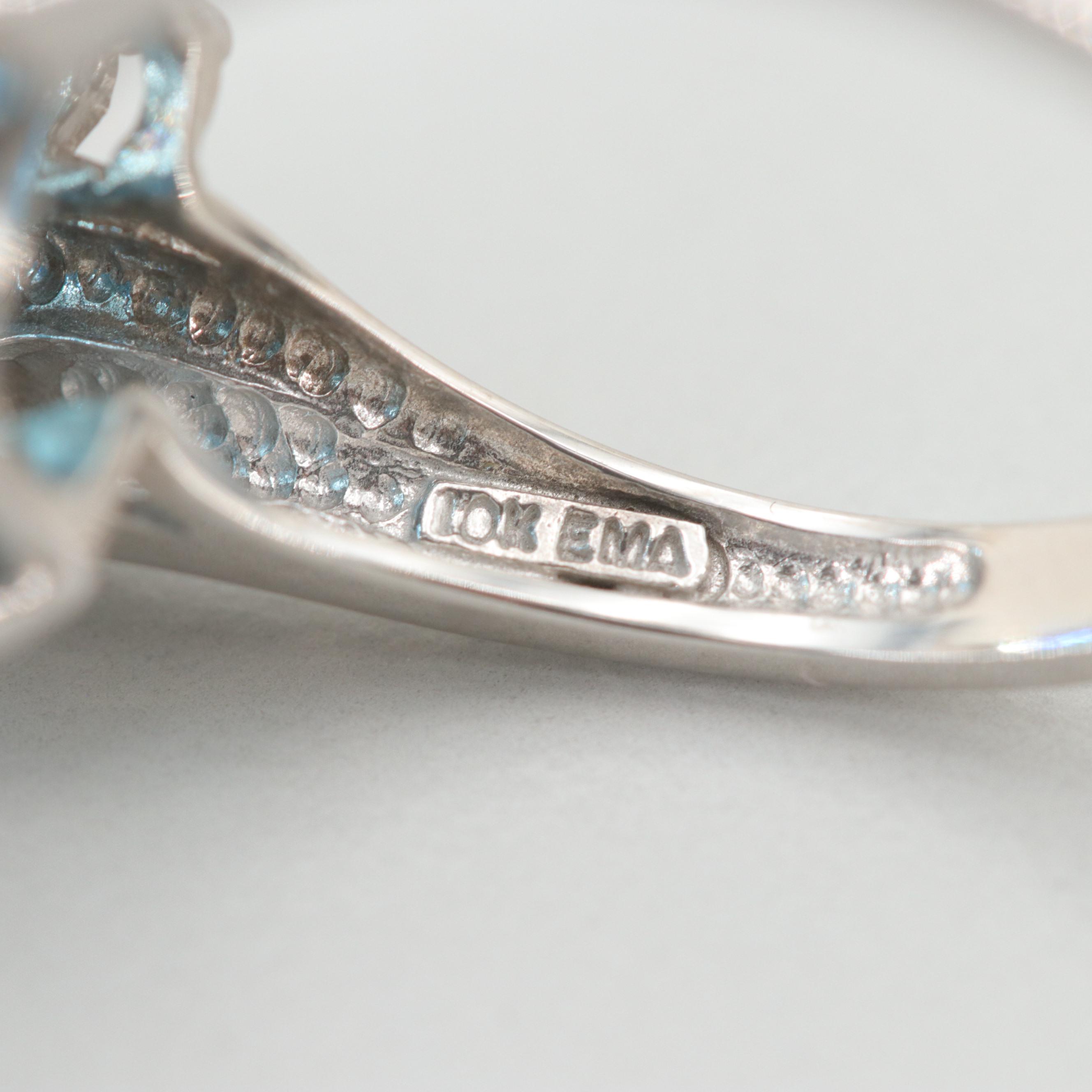 10K White Gold Topaz and Diamond Ring