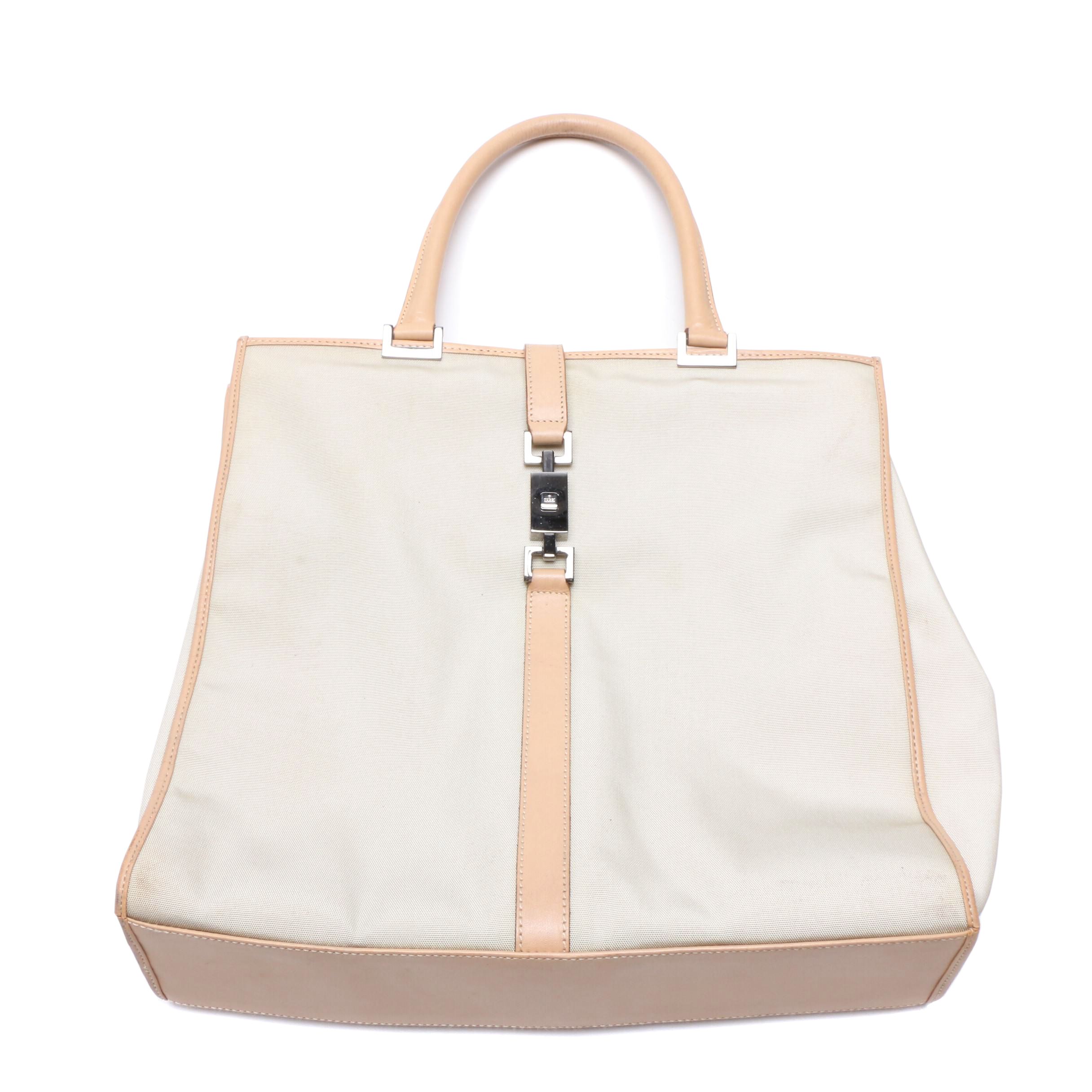 Gucci Beige Nylon and Leather Tote Bag