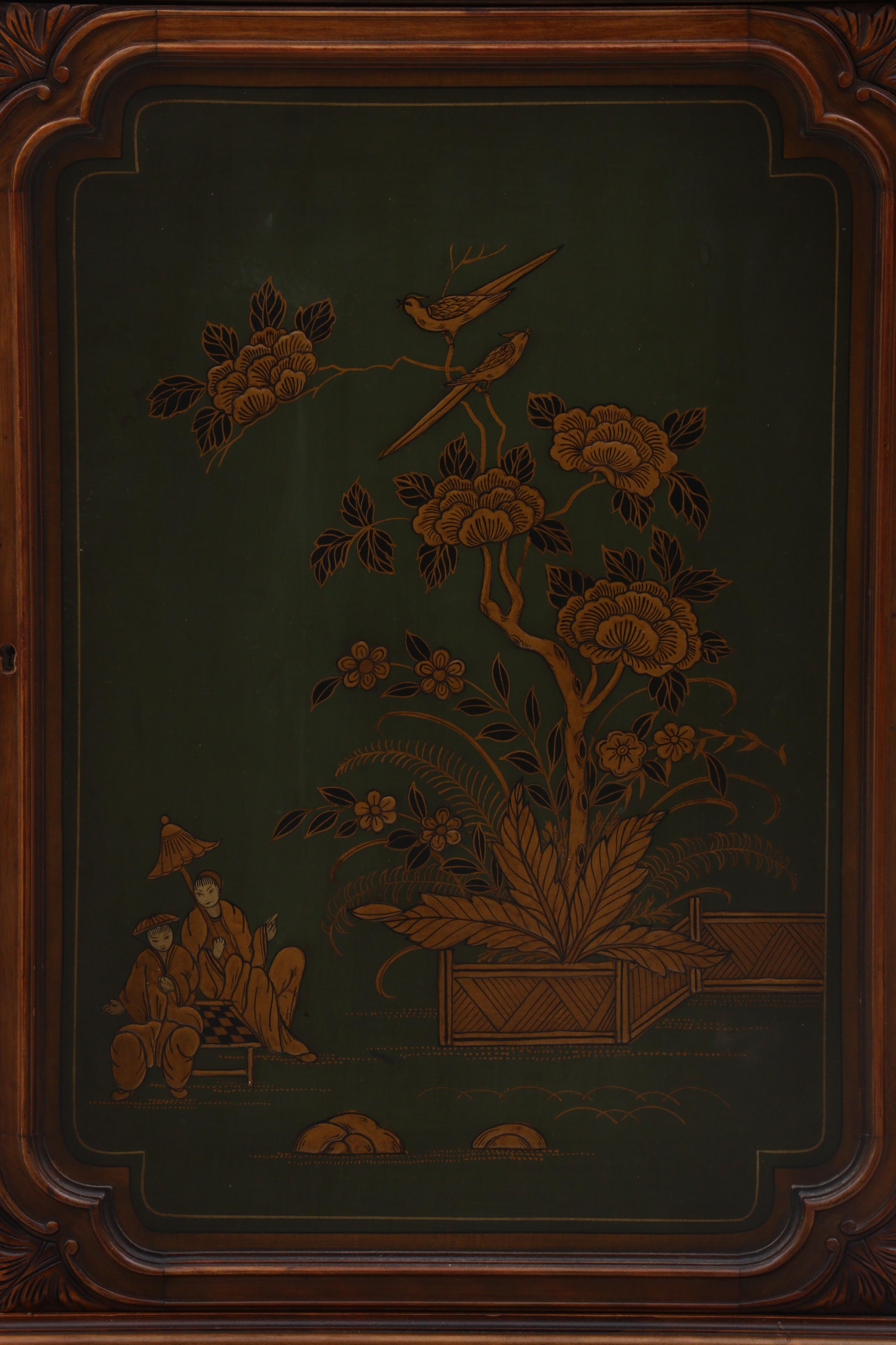 George II Style Walnut Burl with Chinoiserie by Berkey & Gay, Circa 1920-1930s