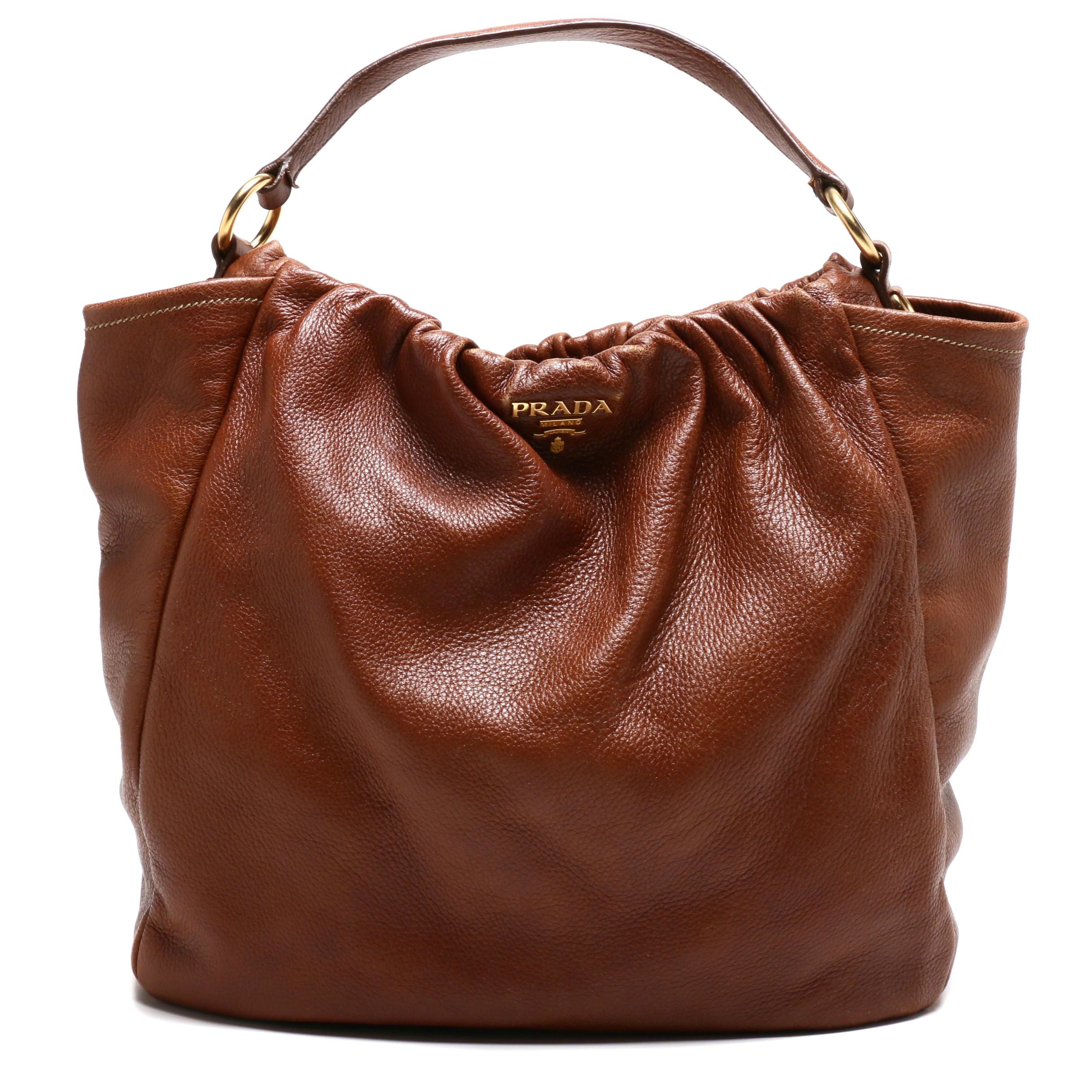 Prada Brown Vitello Daino Leather Hobo Bag