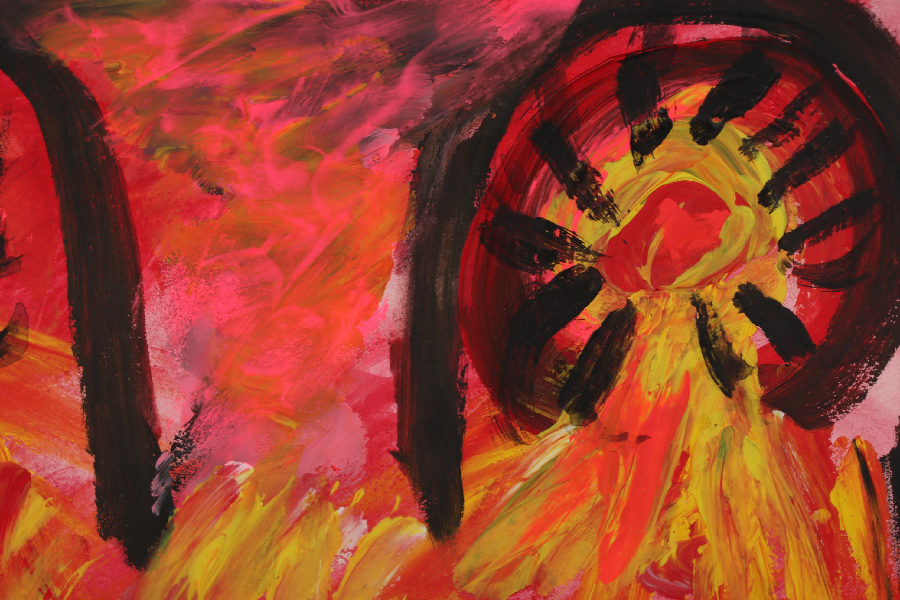 Alyne Harris Acrylic Folk Painting of Abstract Landscape