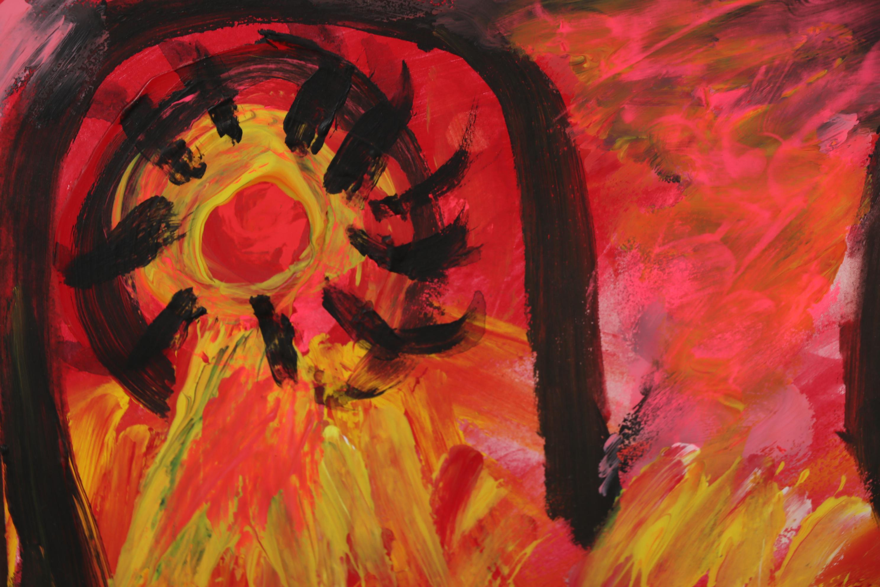 Alyne Harris Acrylic Folk Painting of Abstract Landscape