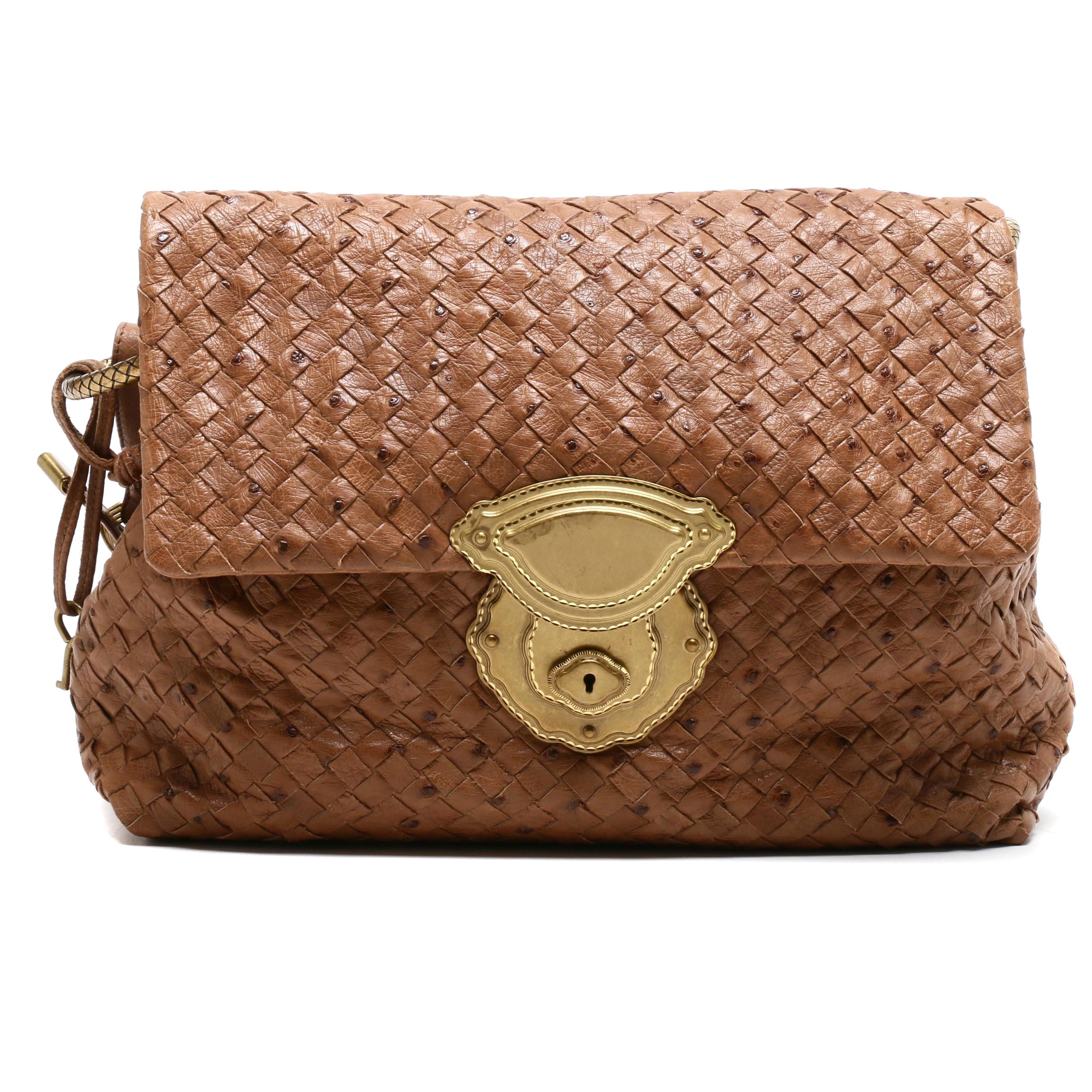 Bottega Veneta Intrecciato Ostrich Leather Satchel