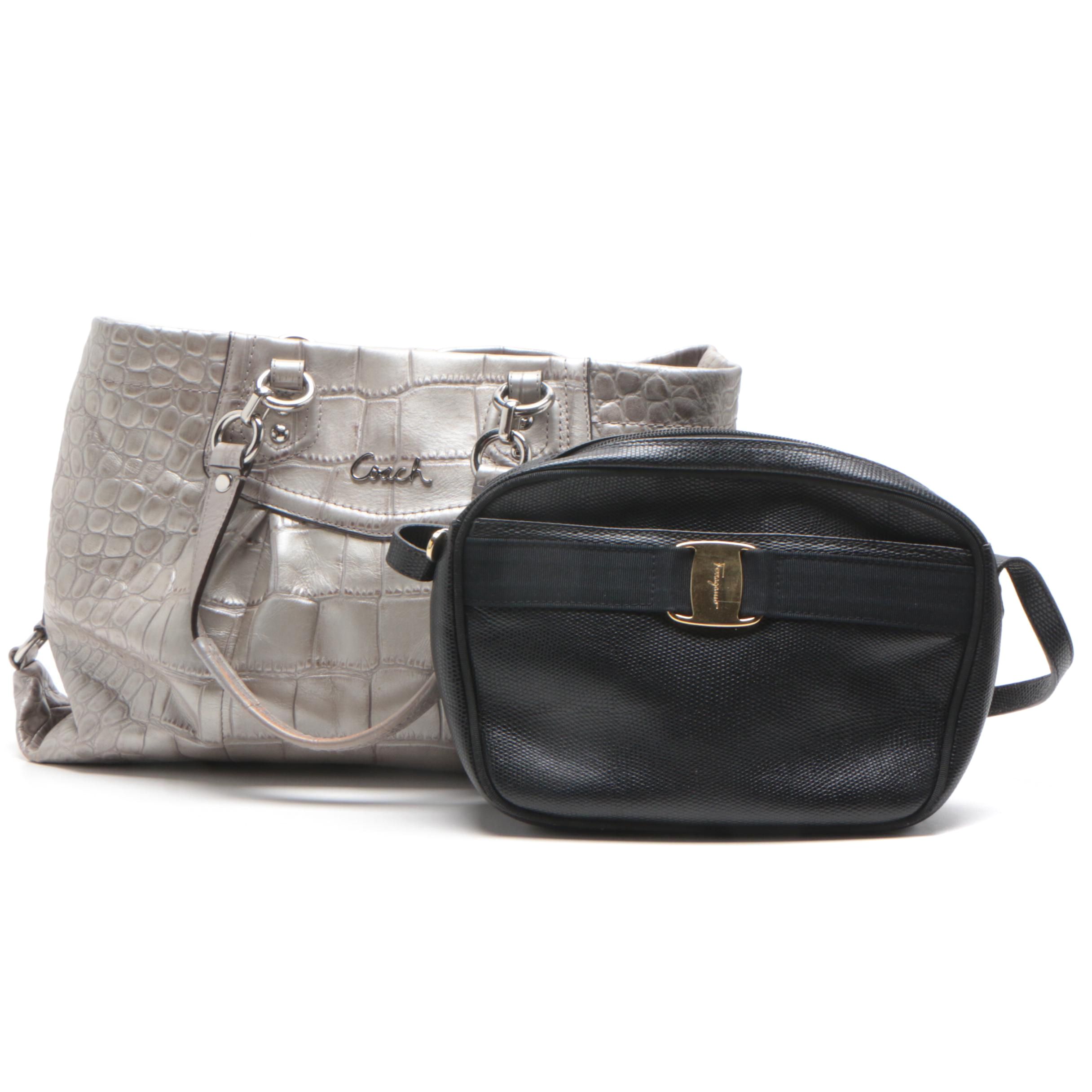 Salvatore Ferragamo Black Leather Valla Shoulder Bag and Coach Ashley Tote Bag