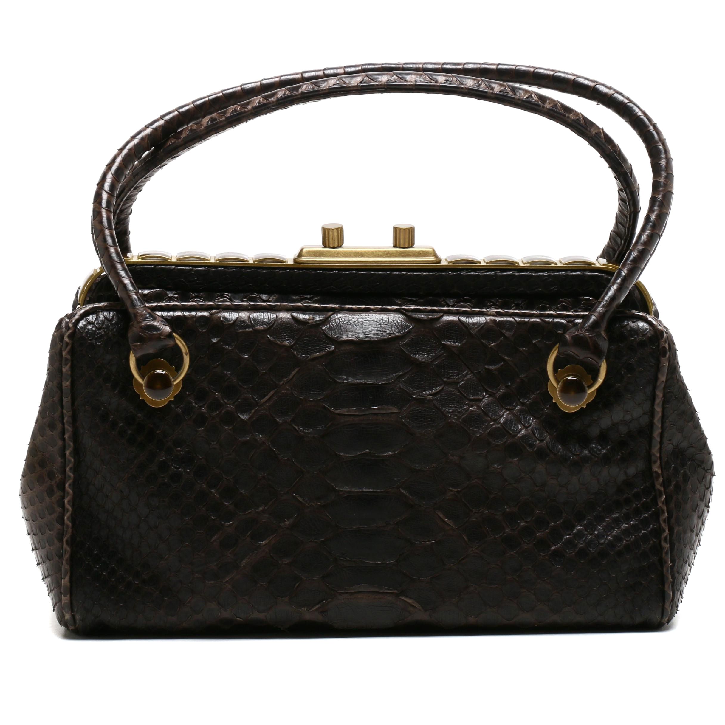 Bottega Veneta Dark Brown Python Skin Frame Bag