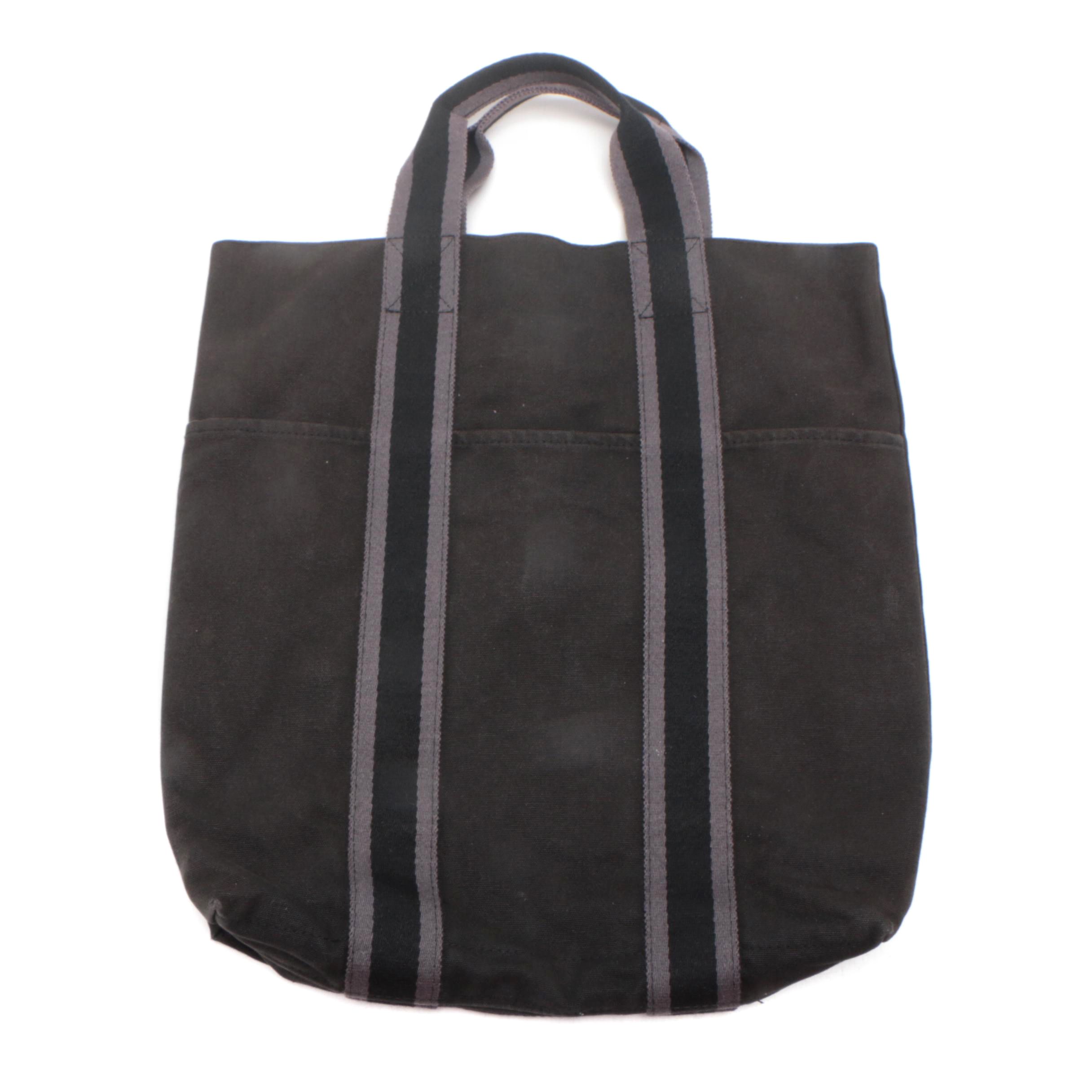 Hermès Paris Fourre Tout Cabas Black and Gray Canvas Tote