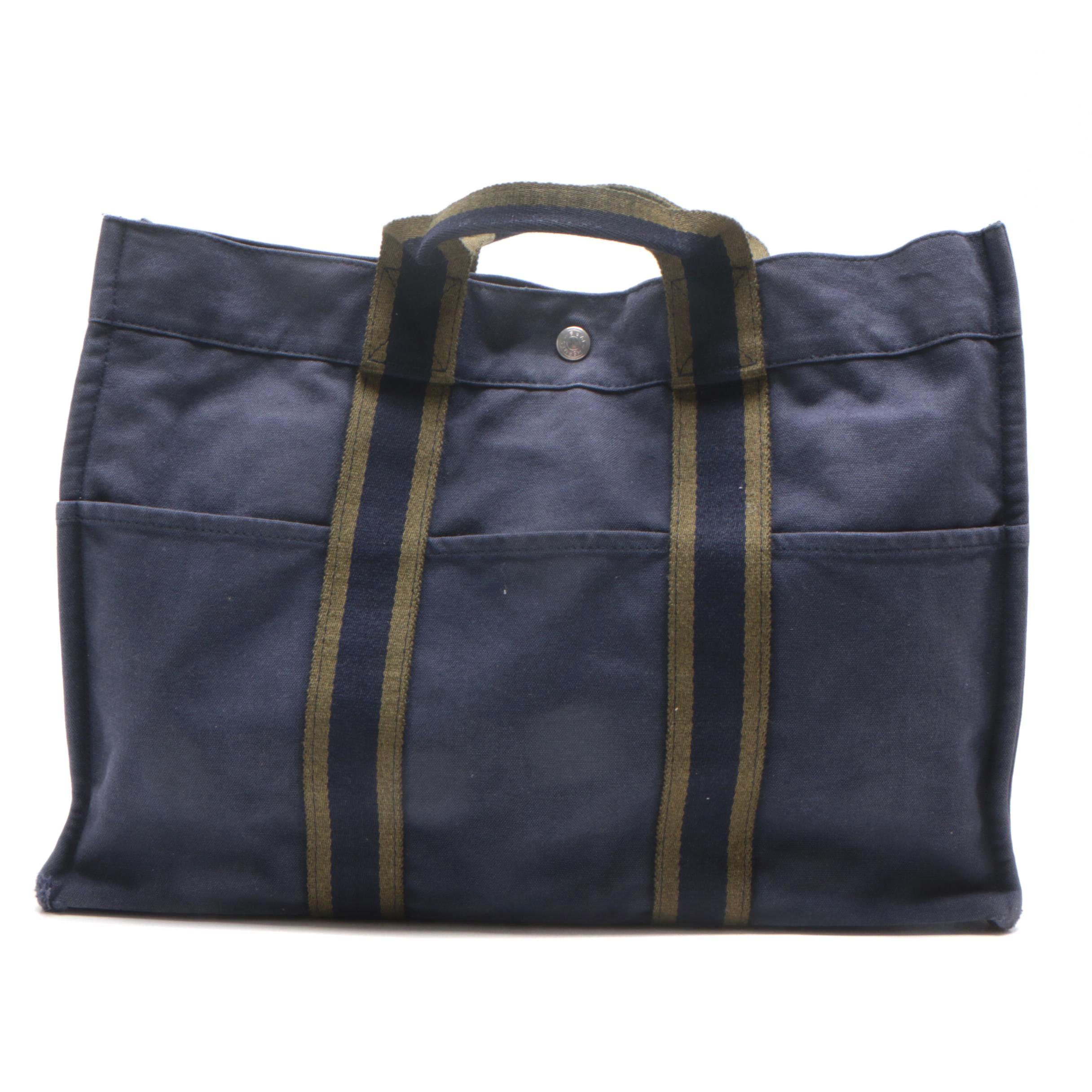 Hermès Paris Navy Blue Fourre-Tout Canvas Tote Bag