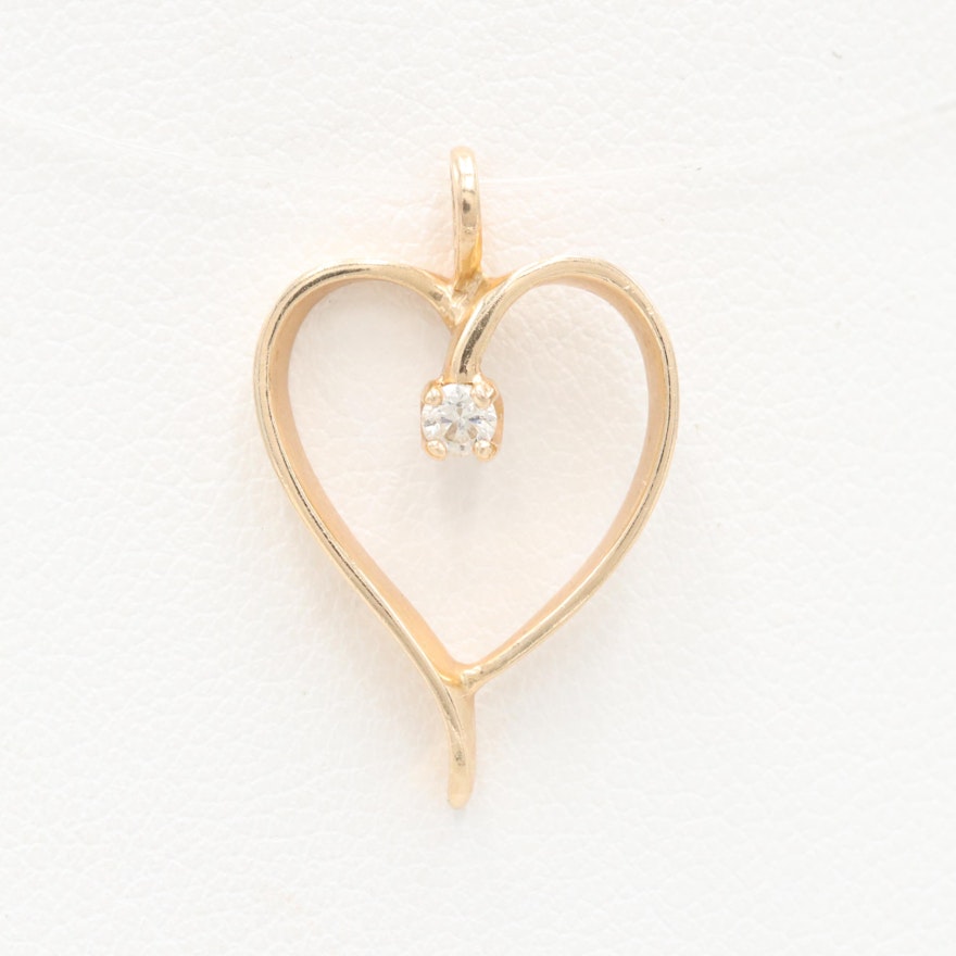 14K Yellow Gold Diamond Heart Pendant