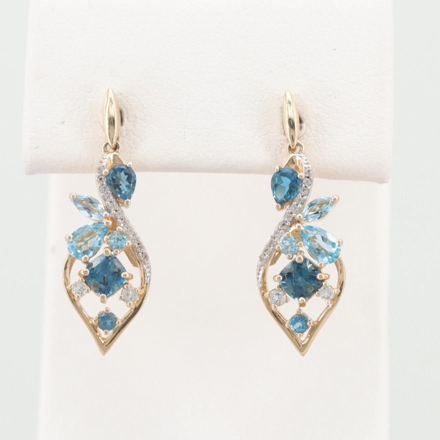 10K Yellow Gold Topaz Dangle Earrings