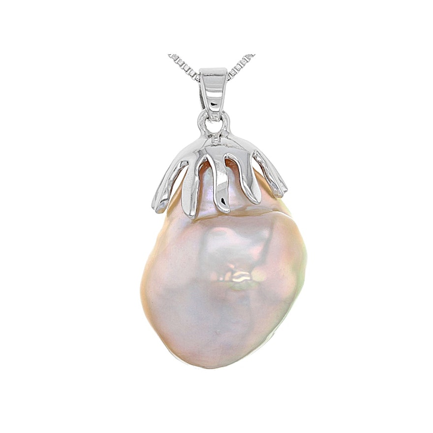 Sterling Silver Cultured Pearl Pendant with Chain