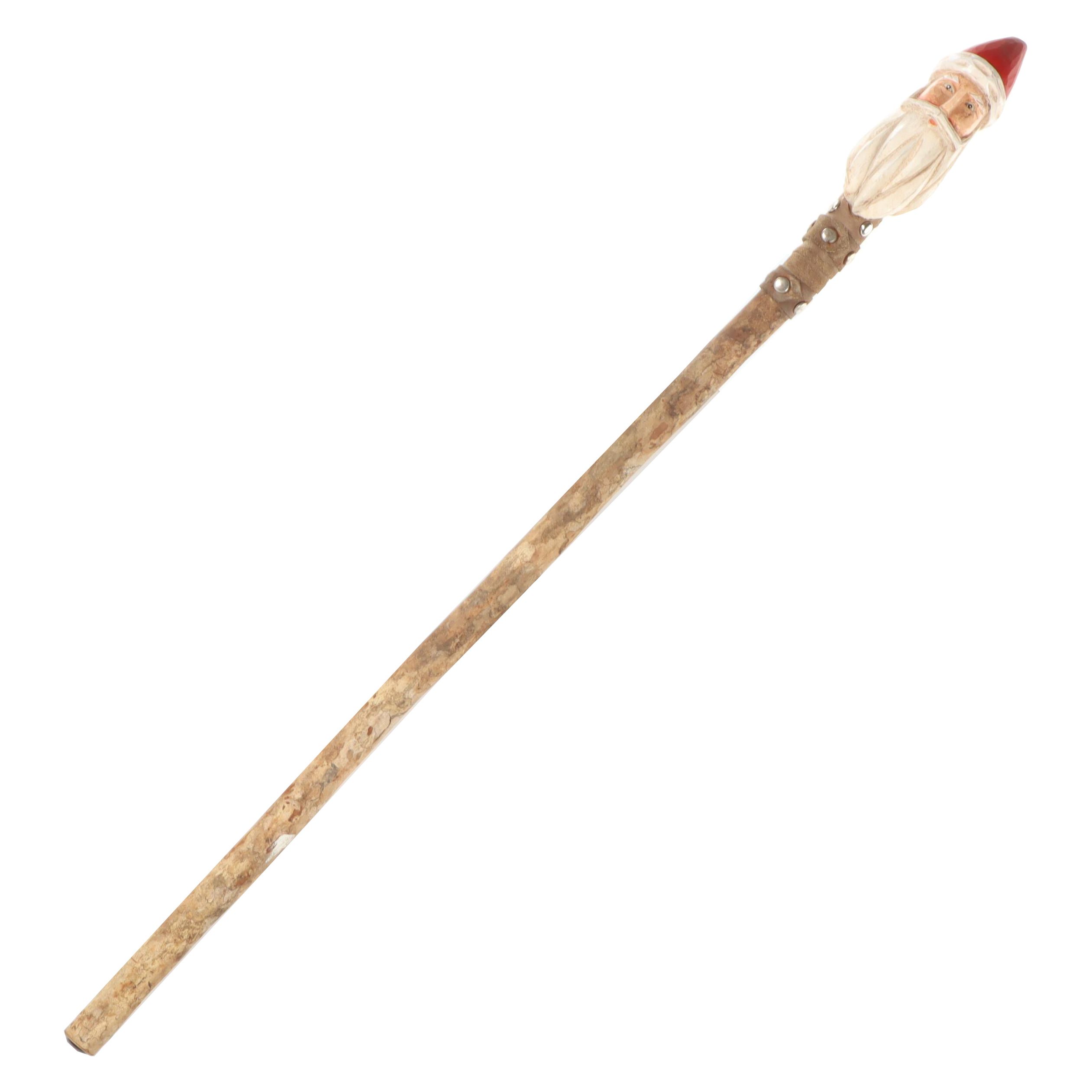 Carved Wooden Santa Claus Walking Stick